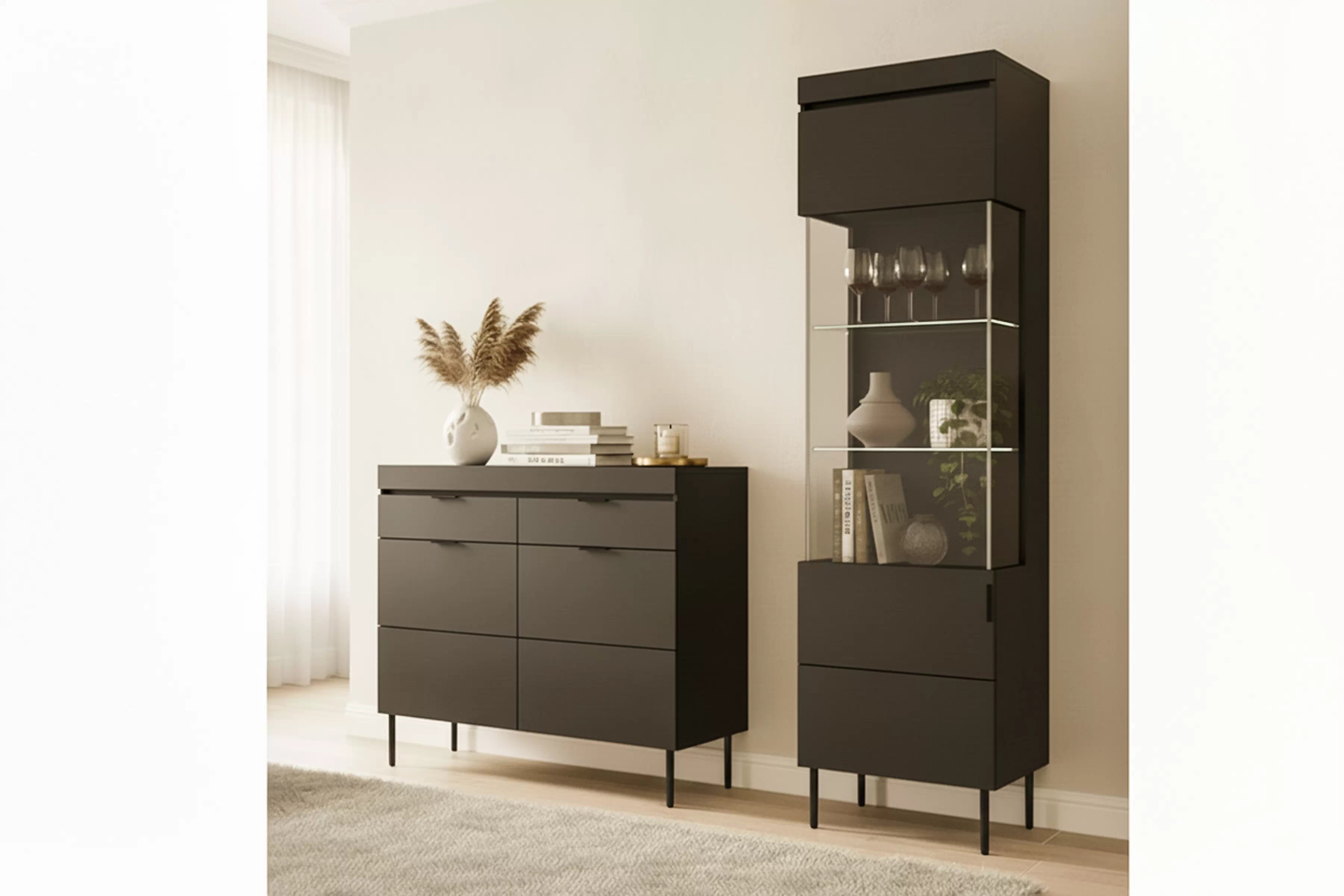 Komoda Sentia 105 cm s 2 zásuvkami - čierna / čierna Komoda dvojdverová Sentia 105 s dvoma zásuvkami - Čierny / Čierny 