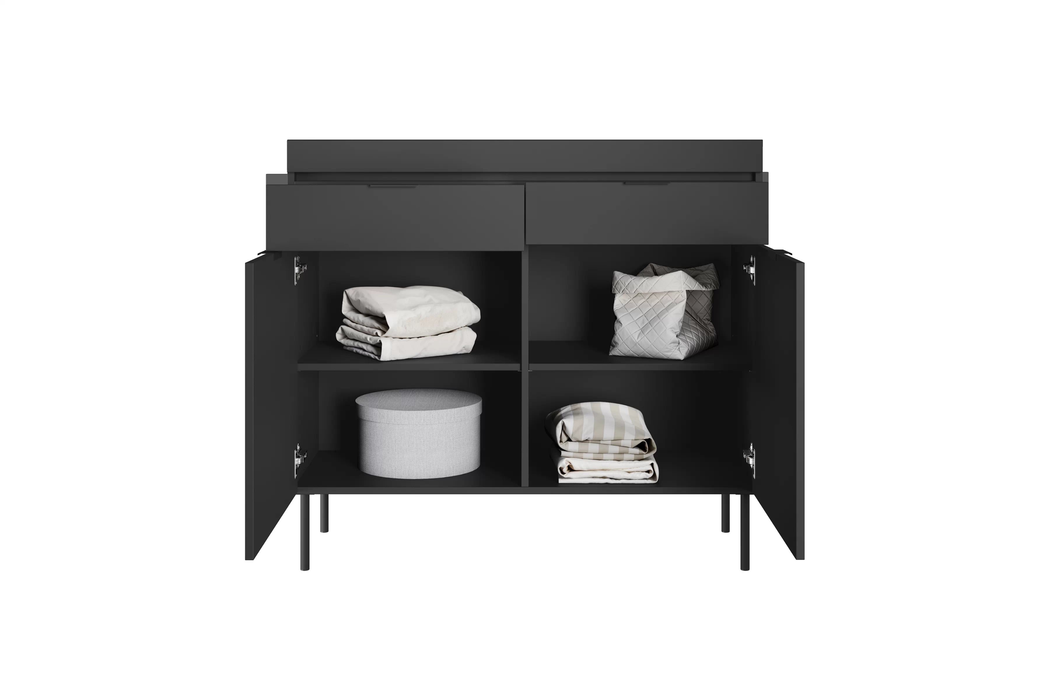 Komoda Sentia 105 cm s 2 zásuvkami - čierna / čierna Komoda dvojdverová Sentia 105 s dvoma zásuvkami - Čierny / Čierny 