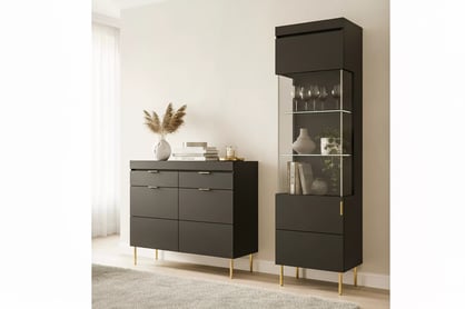 Komoda Sentia 105 cm se zásuvkami - černá / zlatá Komoda dvoudveřová Sentia 105 z dwoma zásuvkami - černá / zlatá 