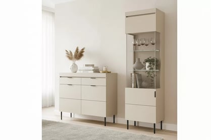 Komoda Sentia 105 cm se zásuvkami - kašmírová / černá Komoda dvoudveřová Sentia 105 z dwoma zásuvkami - kašmír / černá 