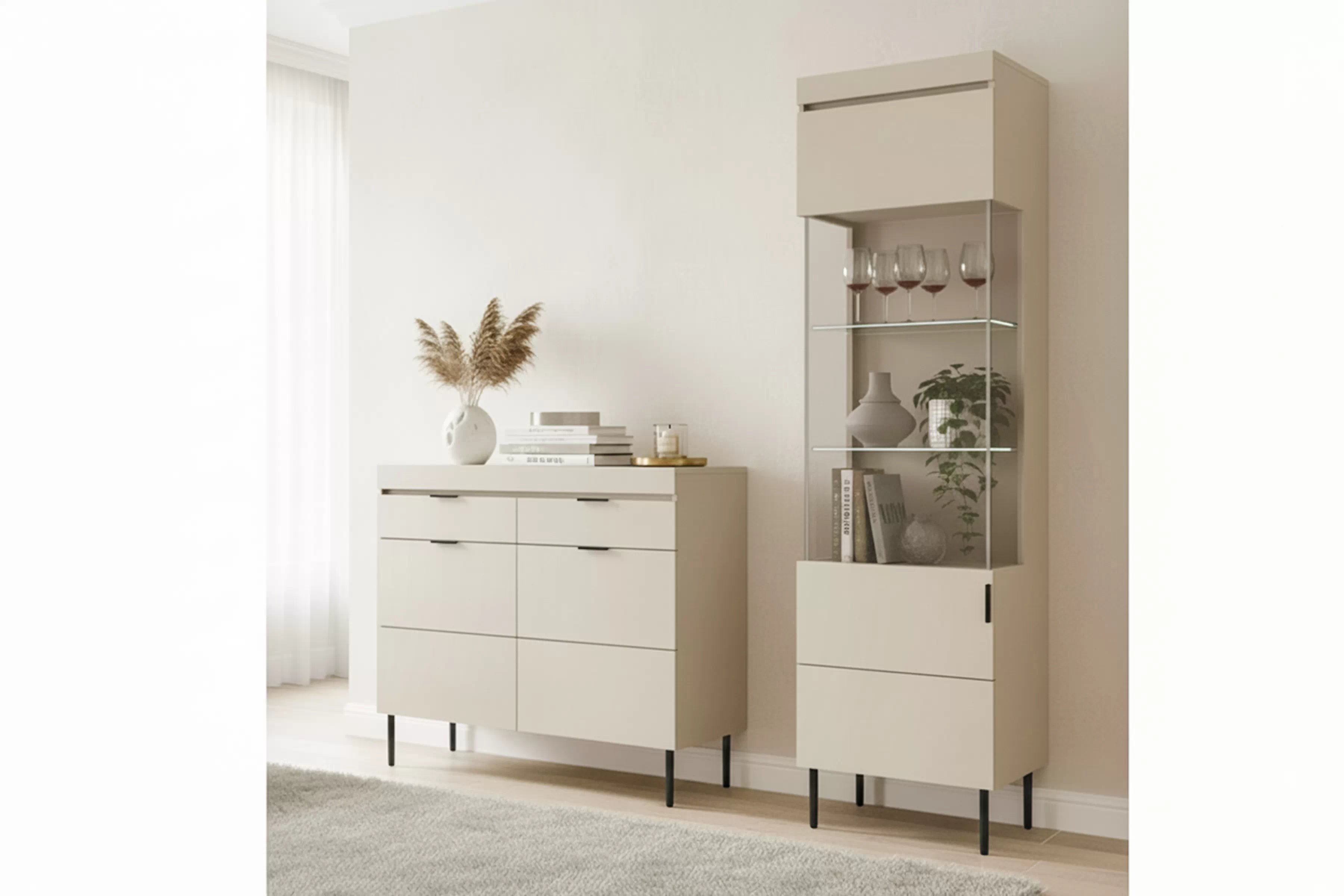 Komoda Sentia 105 cm s 2 zásuvkami - kašmírová / čierna Komoda dvojdverová Sentia 105 s dvoma zásuvkami - kašmír / Čierny 