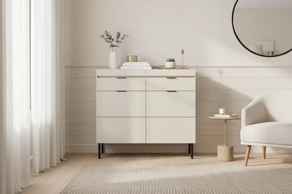 Komoda Sentia 105 cm se zásuvkami - kašmírová / černá Komoda dvoudveřová Sentia 105 z dwoma zásuvkami - kašmír / černá 