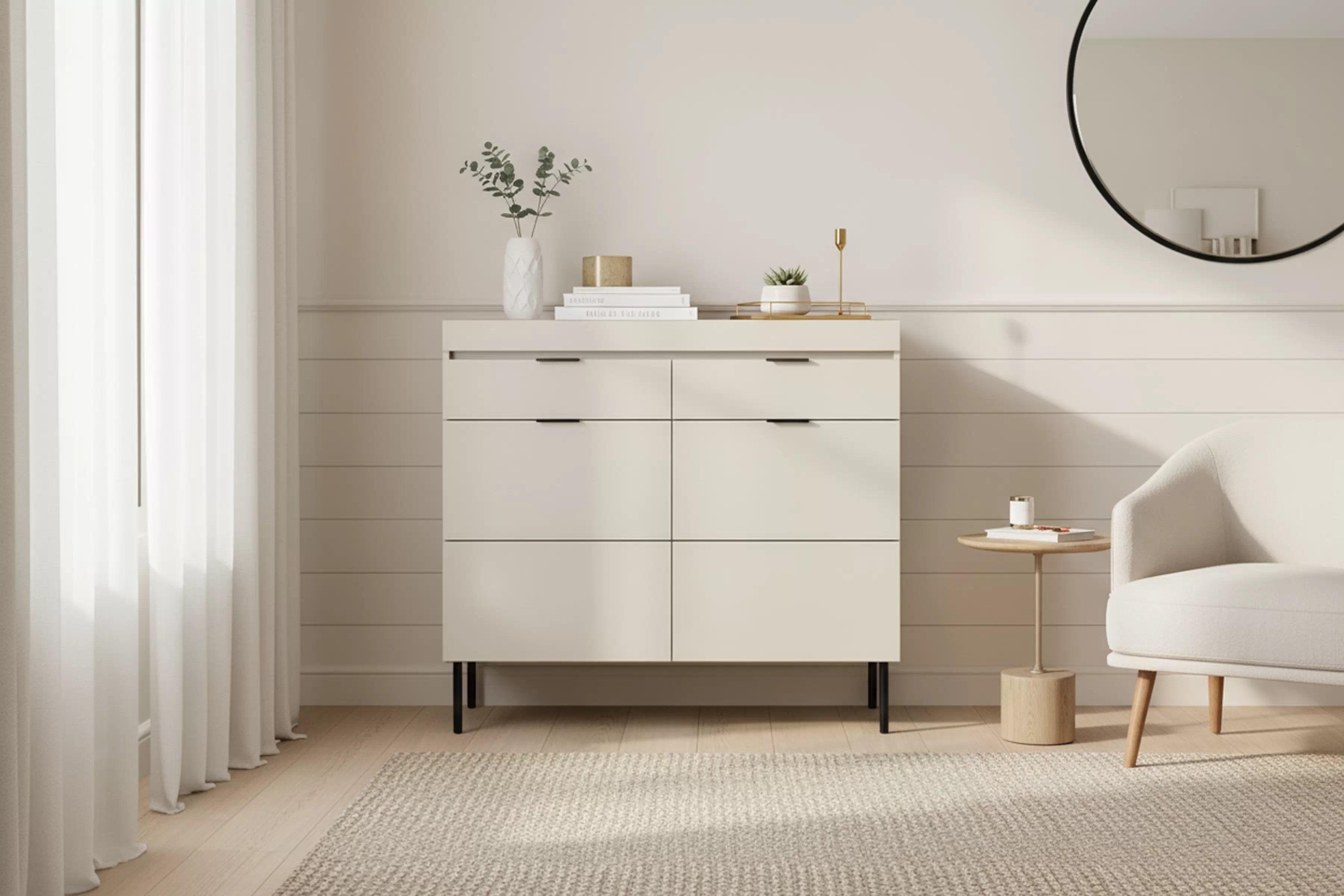 Komoda Sentia 105 cm s 2 zásuvkami - kašmírová / čierna Komoda dvojdverová Sentia 105 s dvoma zásuvkami - kašmír / Čierny 