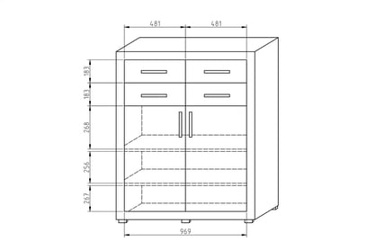 Komoda Bahama K6 - 110 cm Komoda dvoudveřová se čtyřmi zásuvkami Bahama BA-K6 Rozměry