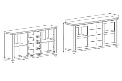 Komoda Evora 25 - abisko ash / dub lefkas - 180 cm Komoda dvojdverová so štyrmi zásuvkami Evora 25 - abisko ash / Dub Lefkas - Rozmery