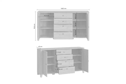 Komoda Selia 05 dvoudveřová se čtyřmi zásuvkami - jackson hickory / amadeus Komoda dvoudveřová se čtyřmi zásuvkami Selia 05 - jackson hikory / amadeus - Rozměry