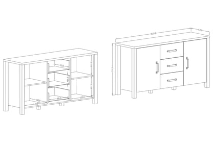 Komoda Olin 26 se zásuvkami 150 cm - appenzeller fichte / černá mat Komoda do obývacího pokoje loft