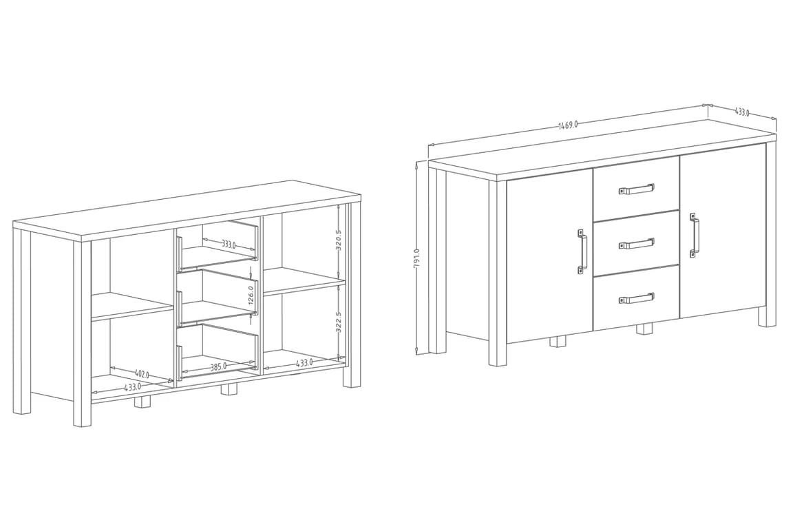 Komoda Olin 26 se zásuvkami 150 cm - appenzeller fichte / černá mat Komoda do obývacího pokoje loft