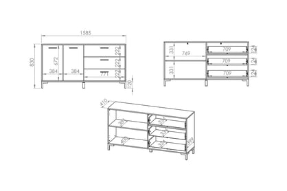 Komoda dvoudveřová Klarso 13 se zásuvkami 159 cm - dub artisan Komoda dvoudveřová