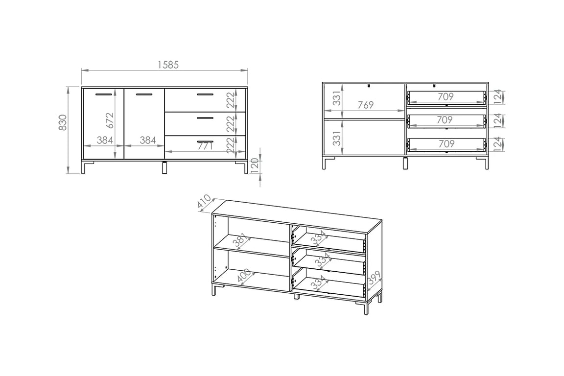 Komoda dvoudveřová Klarso 13 se zásuvkami 159 cm - dub artisan Komoda dvoudveřová