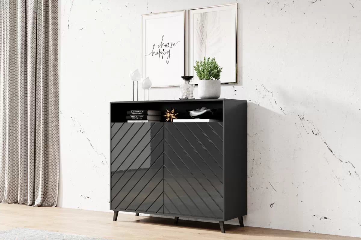 Komoda Parisja s výklenkem - grafitový lesk Komoda dvoudveřová z wneka Parisja - grafitový lesk