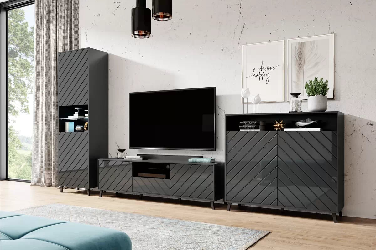 Komoda Parisja s výklenkem - grafitový lesk Komoda dvoudveřová z wneka Parisja - grafitový lesk