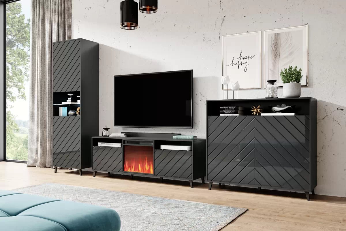 Komoda Parisja s výklenkem - grafitový lesk Komoda dvoudveřová z wneka Parisja - grafitový lesk