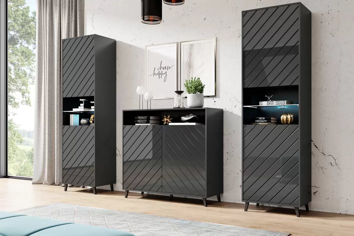 Komoda Parisja s výklenkem - grafitový lesk Komoda dvoudveřová z wneka Parisja - grafitový lesk