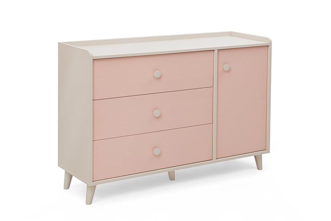 Komoda do detskej izby Marla 120 cm - púštny piesok / ružová Komoda dziecieca Marla 120 cm so zásuvkami - piasek pustyni / Ružová / millenial pink