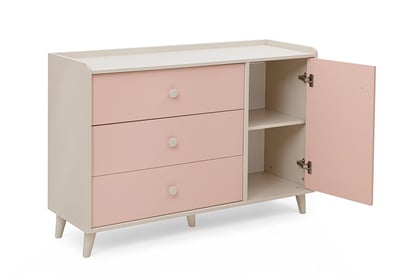 Komoda do detskej izby Marla 120 cm - púštny piesok / ružová Komoda dziecieca Marla 120 cm so zásuvkami - piasek pustyni / Ružová / millenial pink