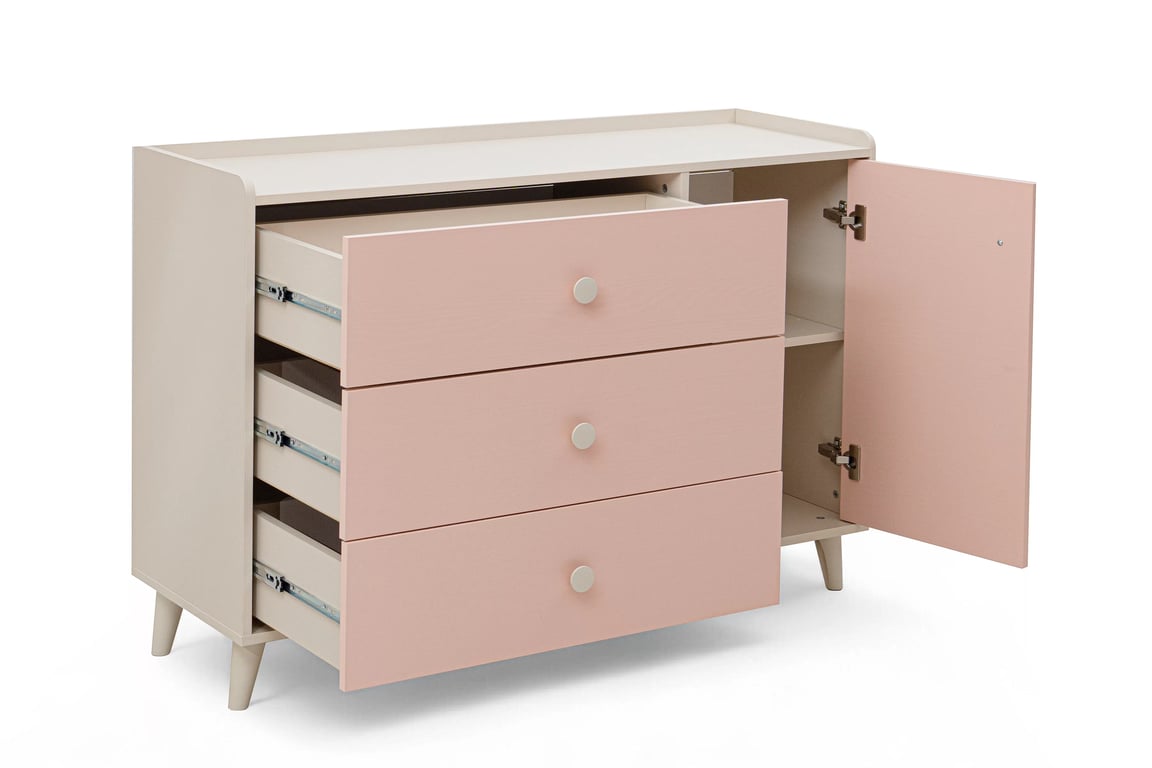 Komoda do detskej izby Marla 120 cm - púštny piesok / ružová Komoda dziecieca Marla 120 cm so zásuvkami - piasek pustyni / Ružová / millenial pink