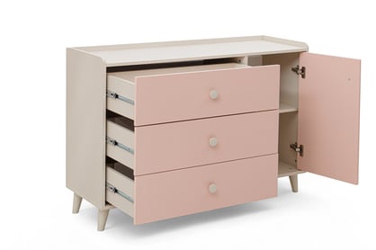 Komoda do detskej izby Marla 120 cm - púštny piesok / ružová Komoda dziecieca Marla 120 cm so zásuvkami - piasek pustyni / Ružová / millenial pink