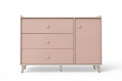 Komoda do detskej izby Marla 120 cm - púštny piesok / ružová Komoda dziecieca Marla 120 cm so zásuvkami - piasek pustyni / Ružová / millenial pink