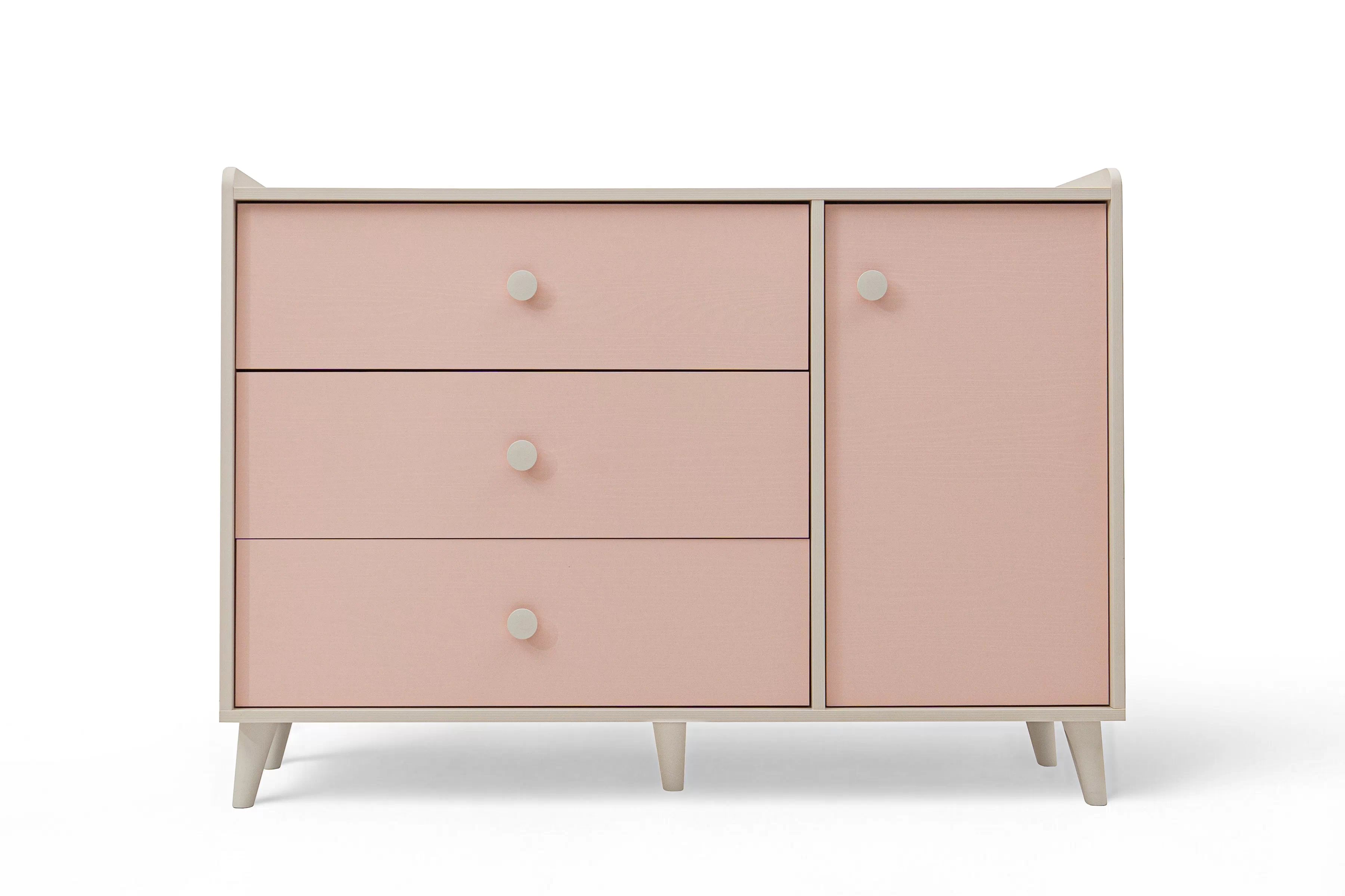 Dětská komoda Marla se zásuvkami 120 cm - pouštní písek / růžová Komoda dziecieca Marla 120 cm se zásuvkami - piasek pustyni / Růžová / millenial pink