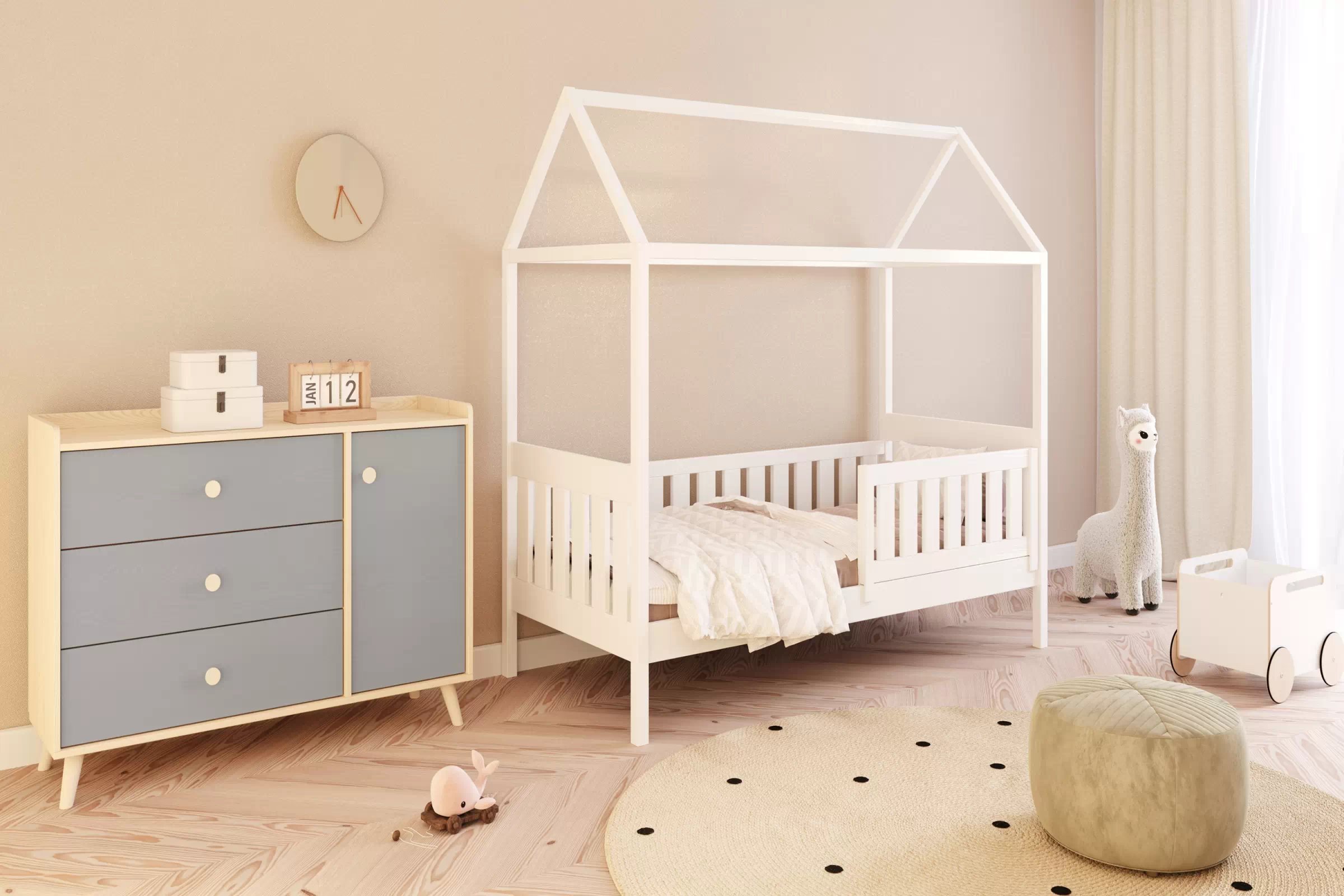Komoda do detskej izby Marla 120 cm - púštny piesok / sivá Komoda dziecieca Marla 120 cm so zásuvkami - piasek pustyni / šedý pallad
