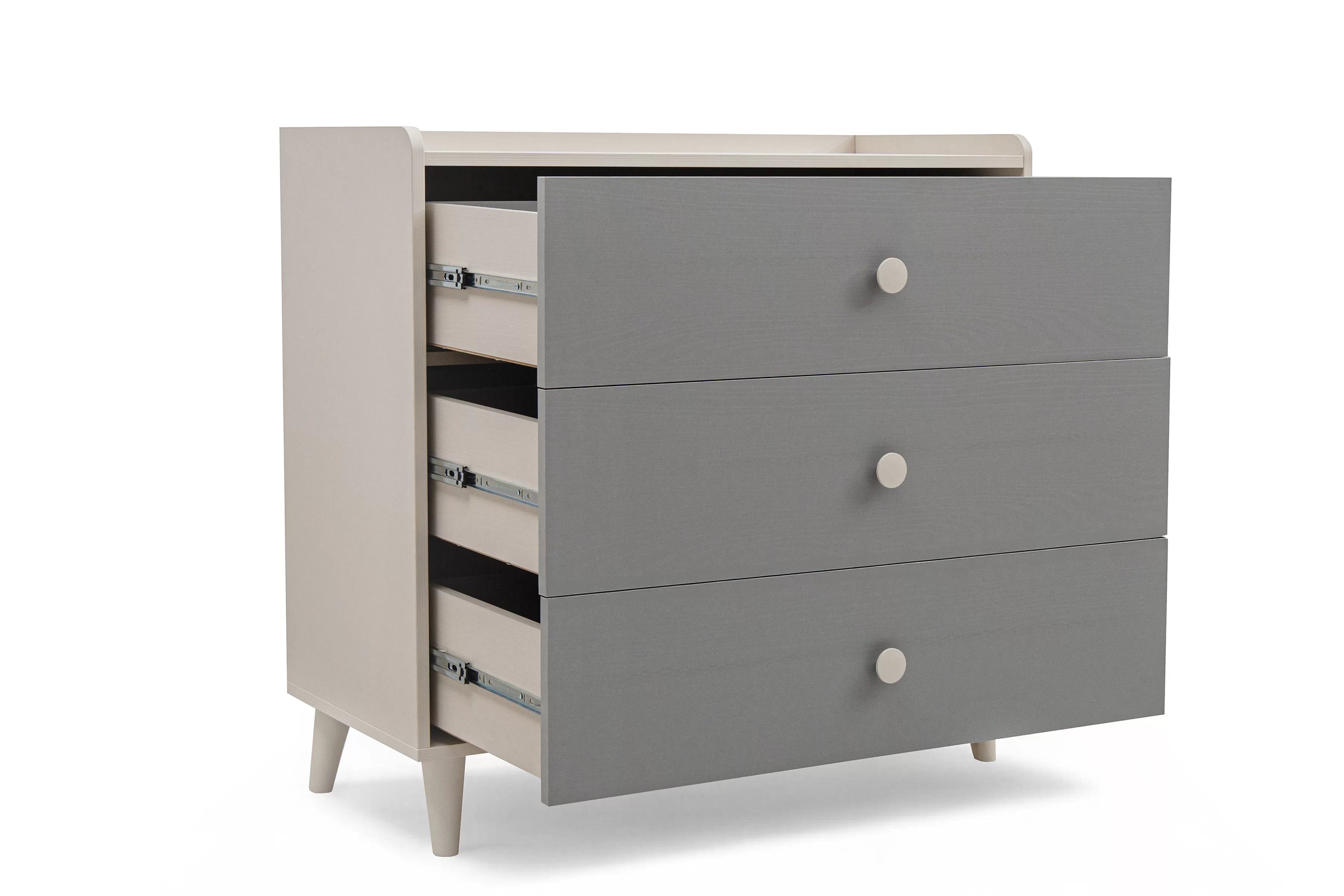Komoda do detskej izby Marla 90 cm - púštny piesok / sivá Komoda dziecieca Marla 90 cm so zásuvkami - piasek pustyni / šedý pallad