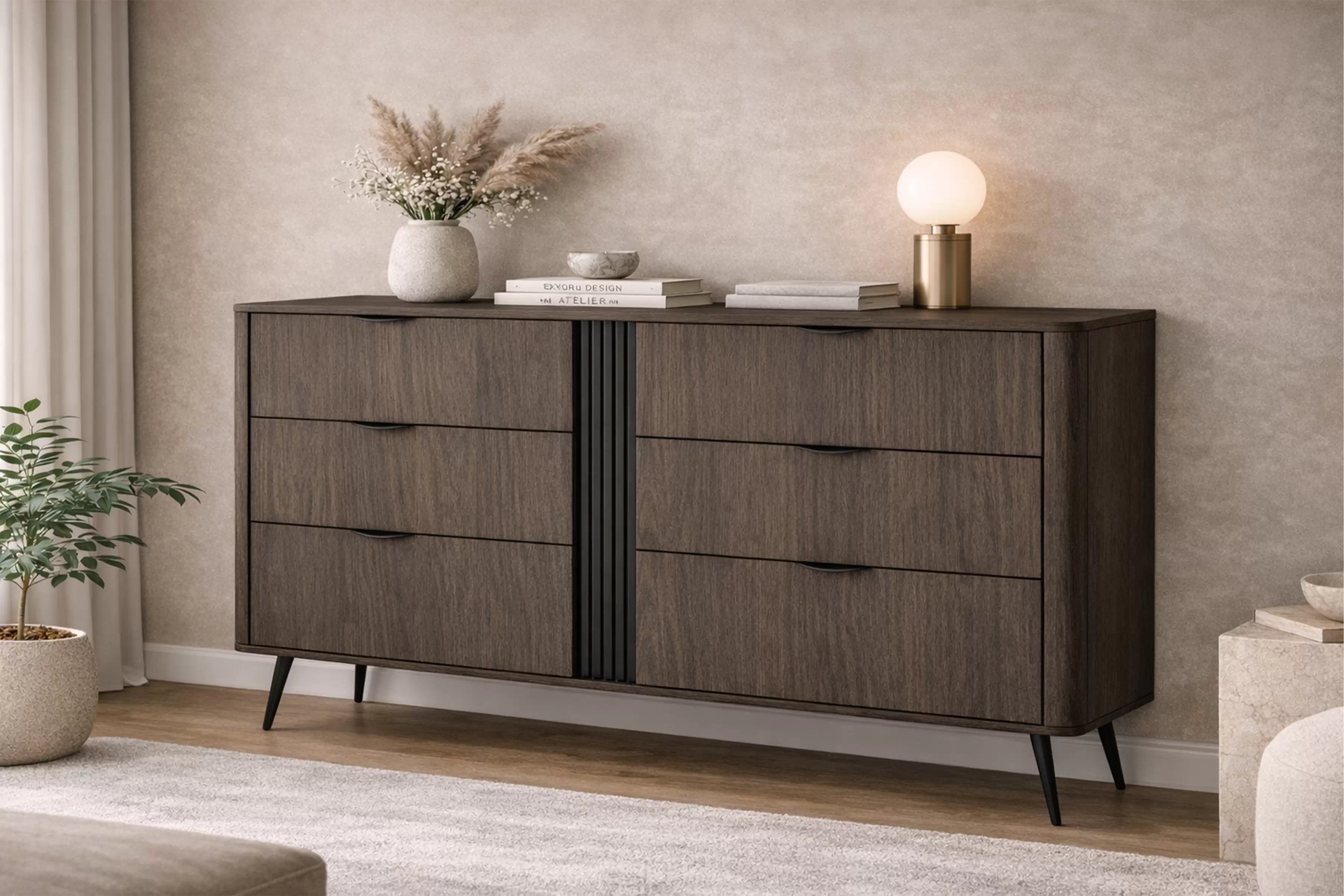 Komoda Edrin 163 cm se zásuvkami - dub dunin / černá Komoda Edrin 163 cm se zásuvkami - dub dunin / černá