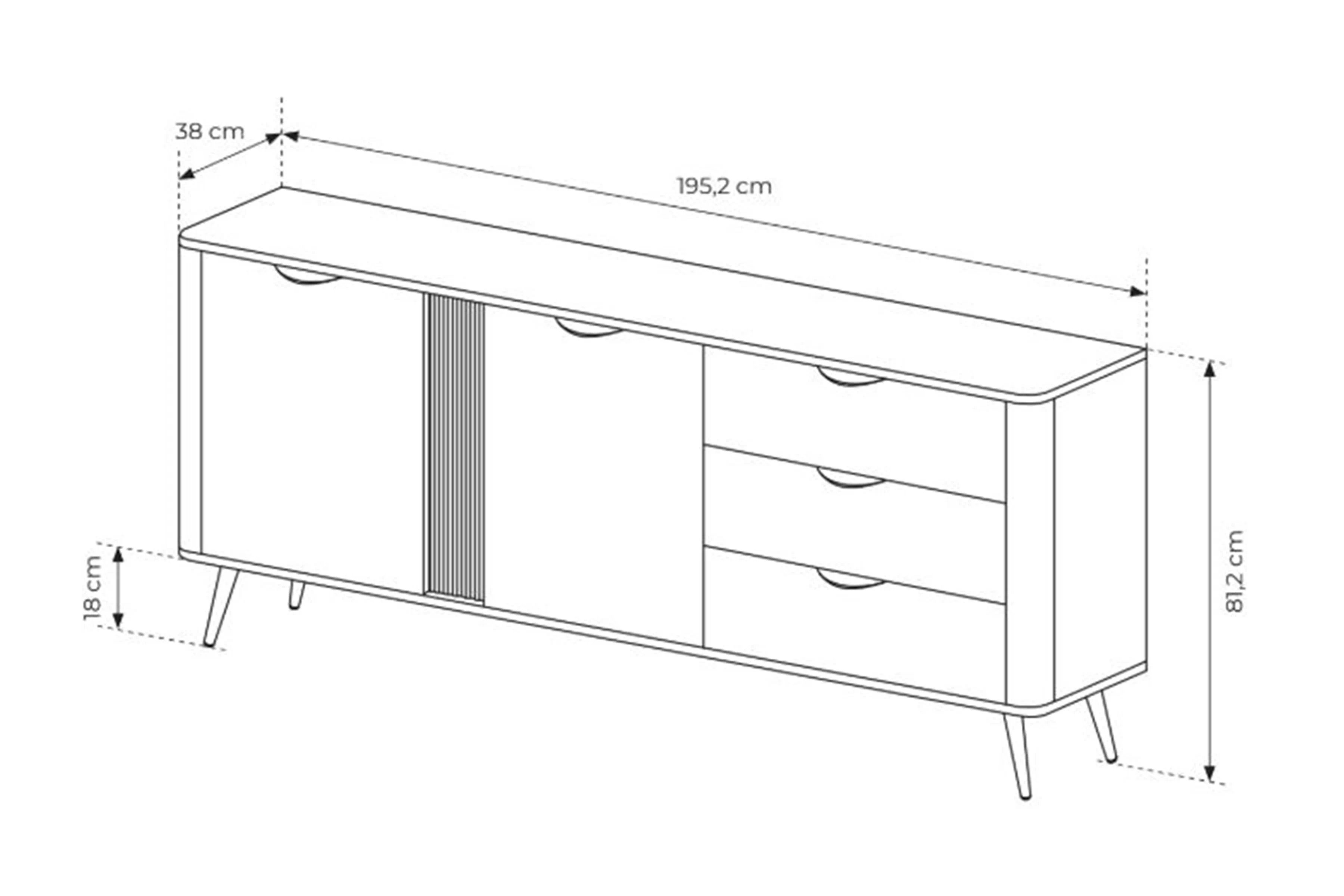 Komoda Edrin 195 cm se zásuvkami - dub dunin / černá Komoda Edrin 195 cm se zásuvkami - dub dunin / černá