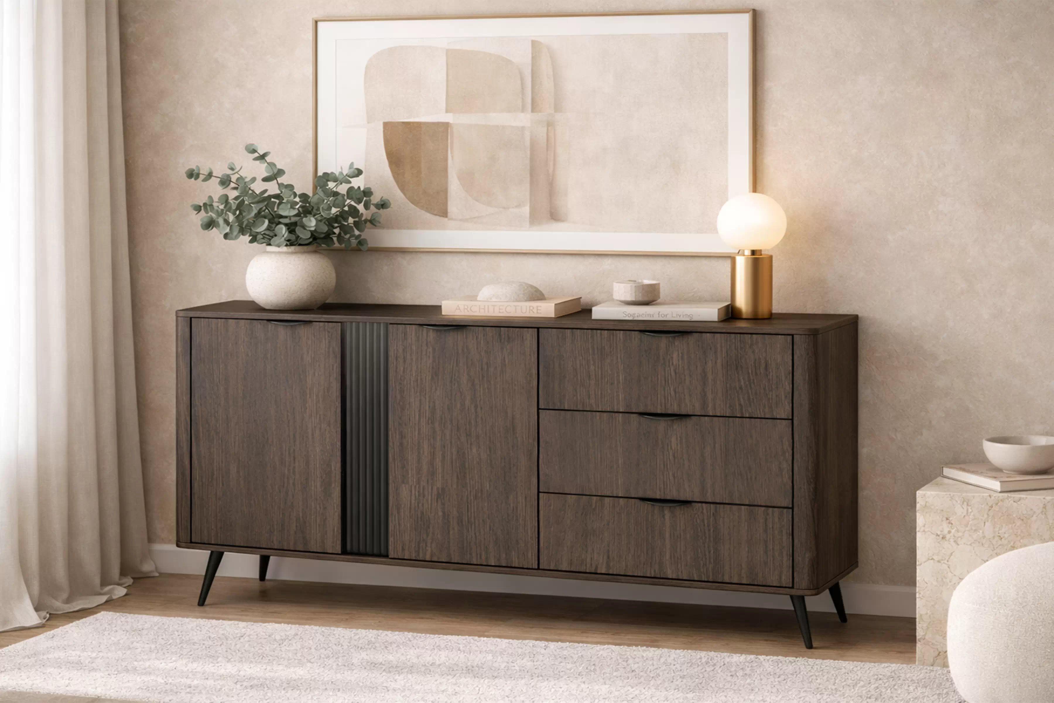 Komoda Edrin 195 cm so zásuvkami - dub dunin / čierna Komoda Edrin 195 cm so zásuvkami - Dub dunin / Čierny