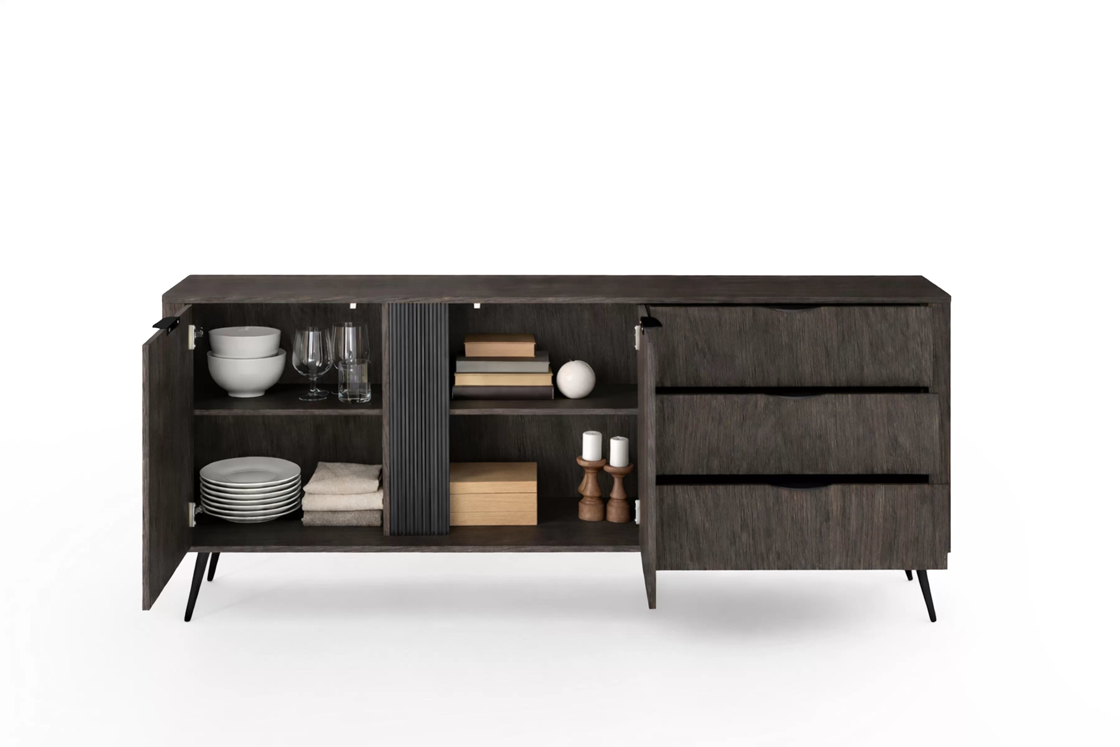 Komoda Edrin 195 cm so zásuvkami - dub dunin / čierna Komoda Edrin 195 cm so zásuvkami - Dub dunin / Čierny