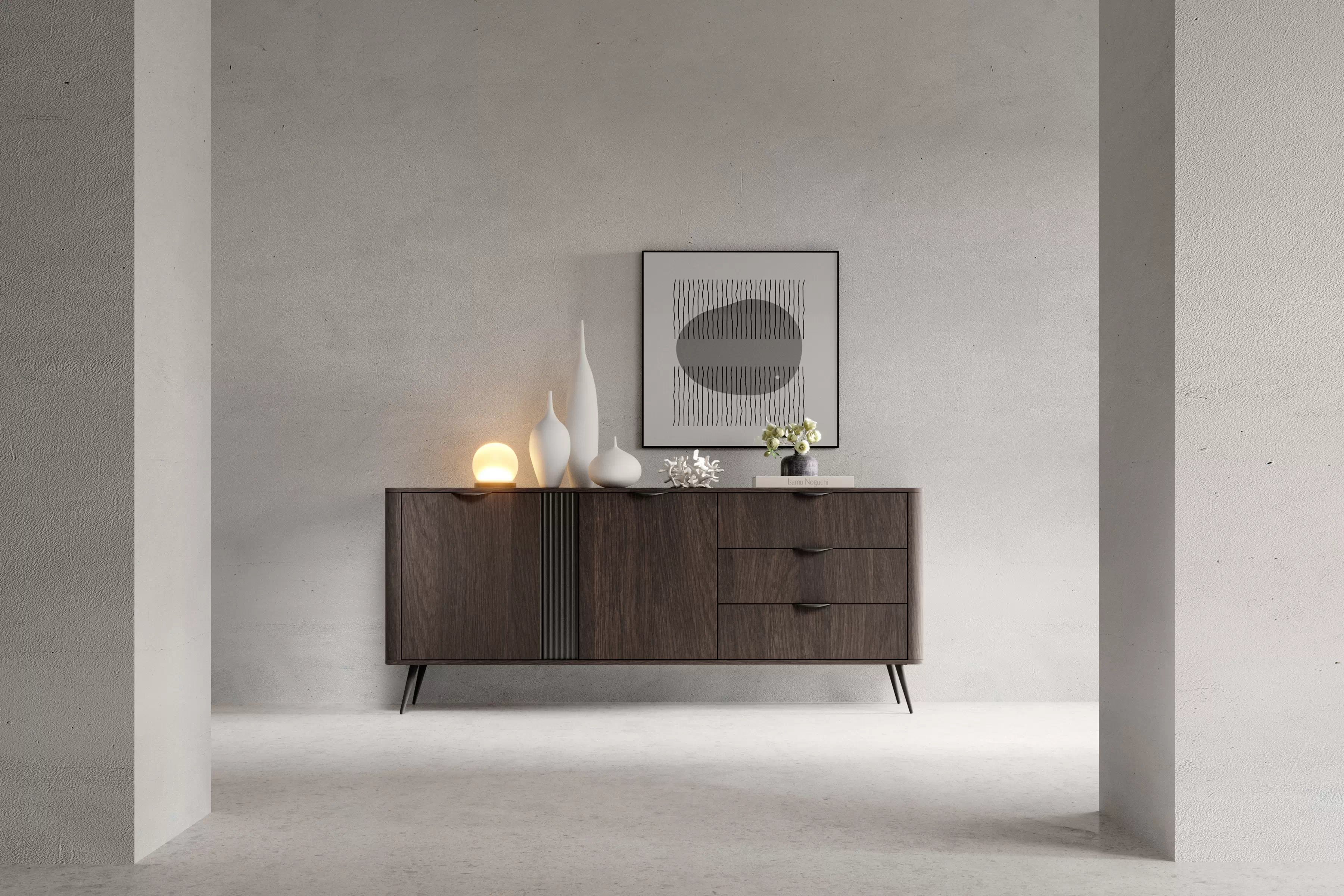 Komoda Edrin 195 cm se zásuvkami - dub dunin / černá Komoda Edrin 195 cm se zásuvkami - dub dunin / černá