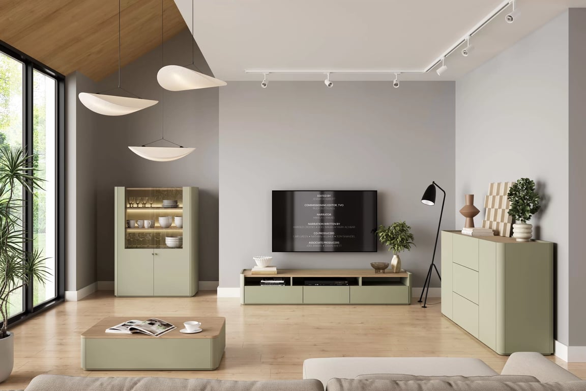 Komoda Elivo 150 cm se zásuvkami - eukaliptus / dub baltic dune Komoda Elivo 150 cm se zásuvkami - eukaliptus / dub baltic dune