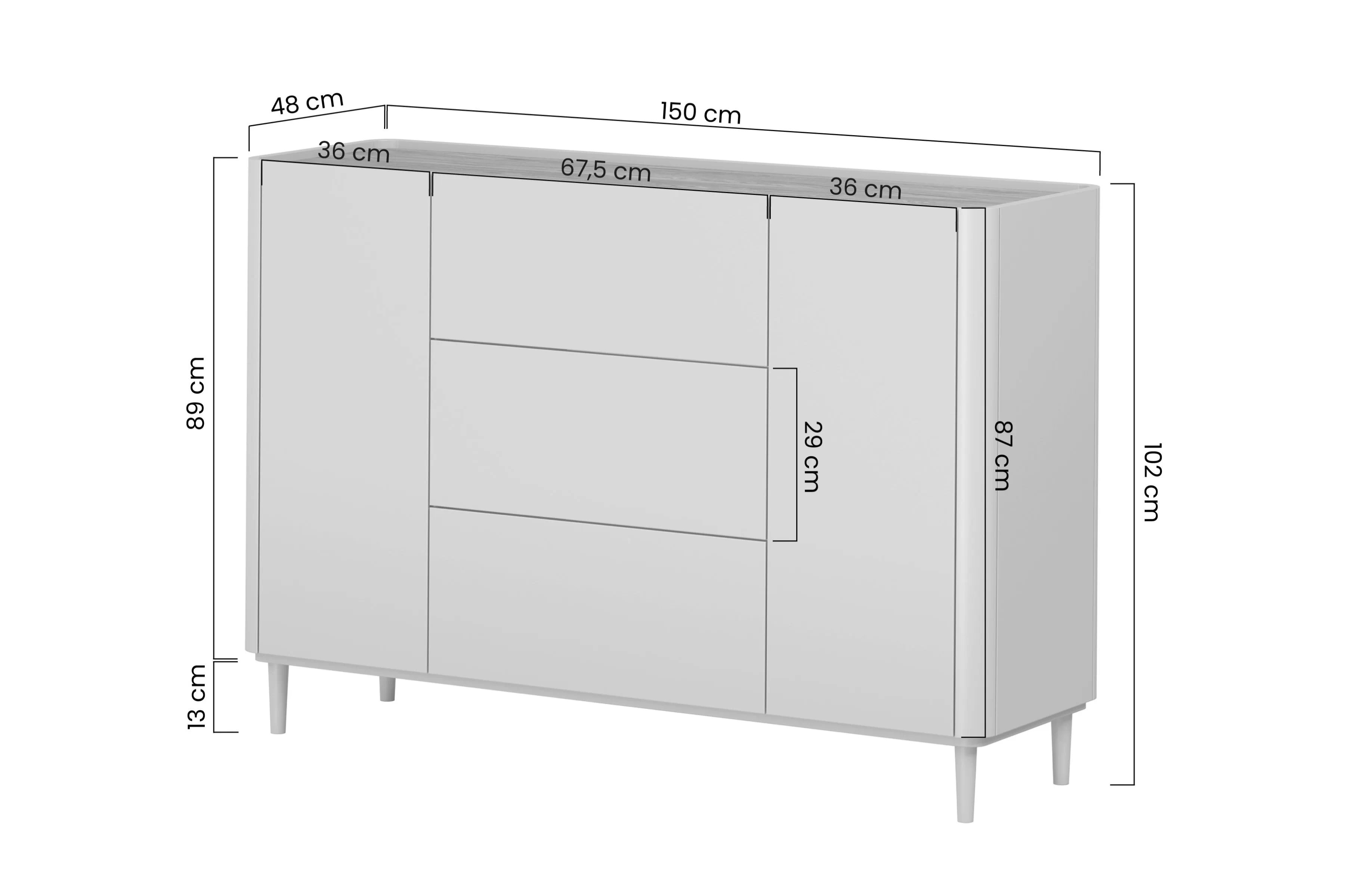 Komoda Elivo 150 cm na nožkách - eukalyptus / dub baltic dune Komoda Elivo 150 cm se zásuvkami na nožkách - eukaliptus / dub baltic dune