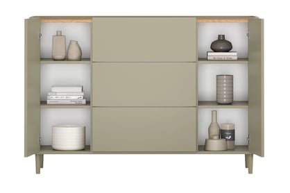 Komoda Elivo 150 cm se zásuvkami na nožkách - eukaliptus / dub baltic dune Komoda Elivo 150 cm se zásuvkami na nožkách - eukaliptus / dub baltic dune
