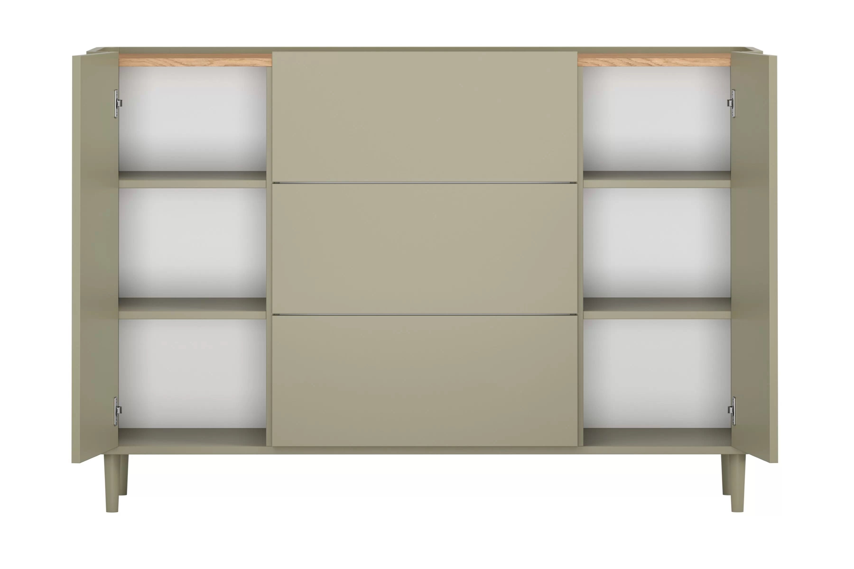 Komoda Elivo 150 cm na nožkách - eukalyptus / dub baltic dune Komoda Elivo 150 cm se zásuvkami na nožkách - eukaliptus / dub baltic dune