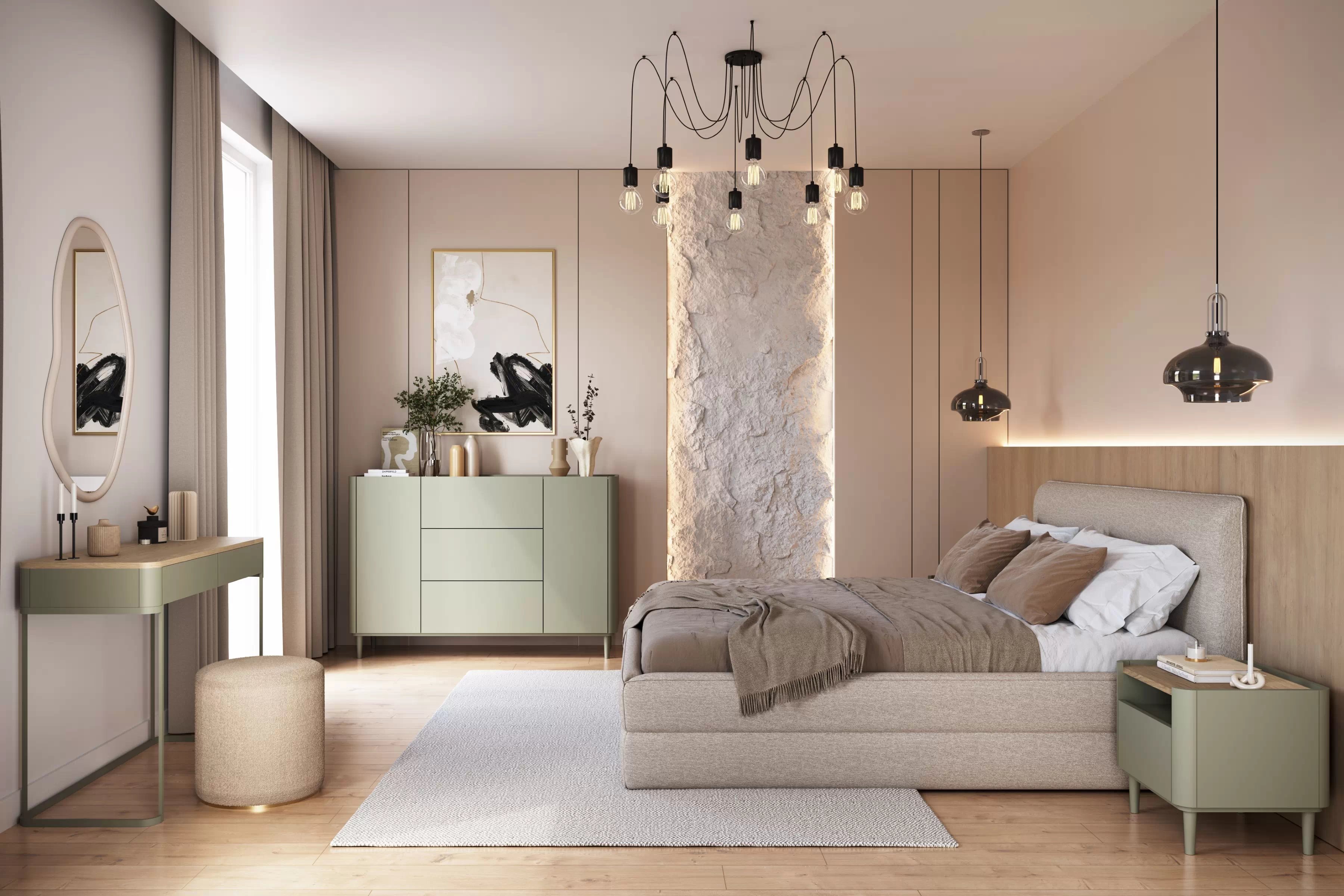 Komoda Elivo 150 cm na nožkách - eukalyptus / dub baltic dune Komoda Elivo 150 cm se zásuvkami na nožkách - eukaliptus / dub baltic dune