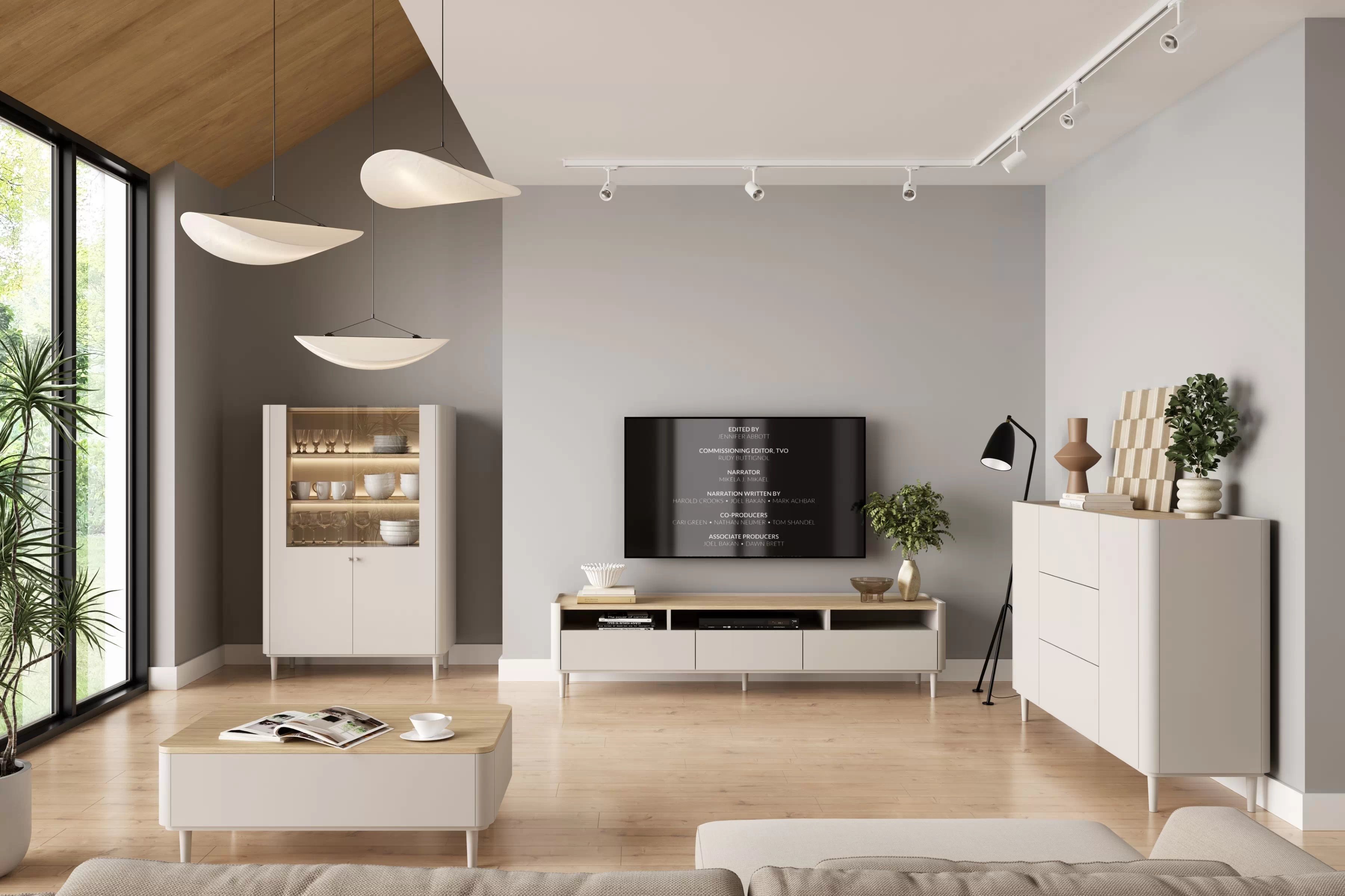 Komoda Elivo 150 cm na nožkách - kašmírová / dub olejovaný Komoda Elivo 150 cm se zásuvkami na nožkách - kašmír / dub olejowany