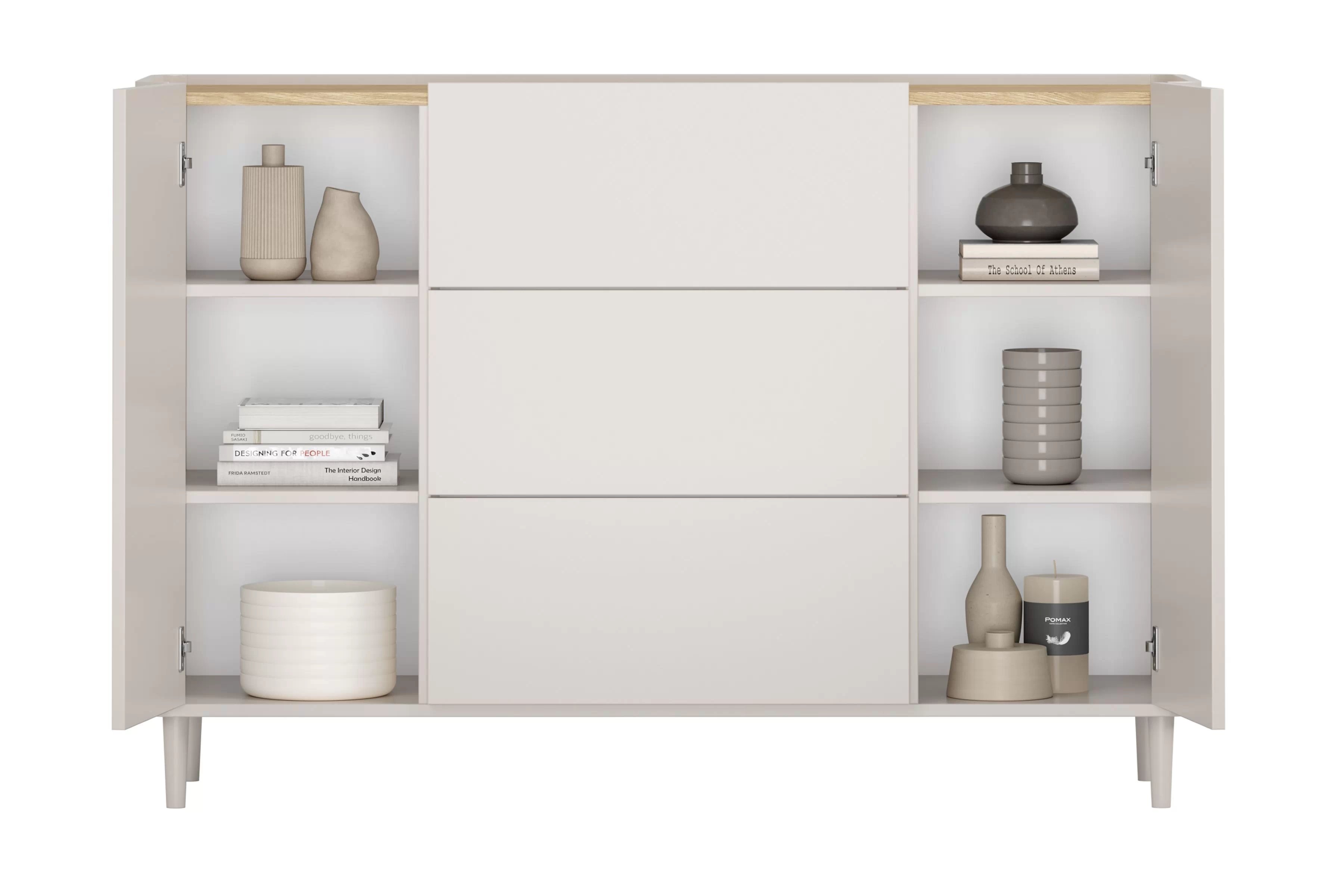 Komoda Elivo 150 cm na nožkách - kašmírová / dub olejovaný Komoda Elivo 150 cm se zásuvkami na nožkách - kašmír / dub olejowany