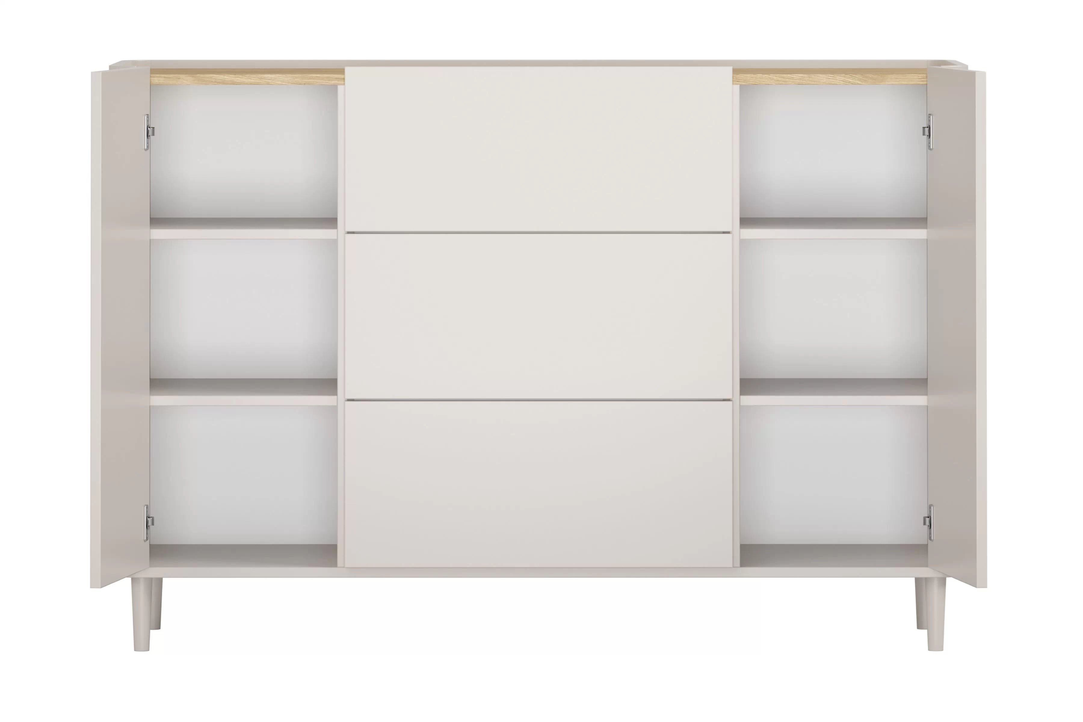 Komoda Elivo 150 cm na nožkách - kašmírová / dub olejovaný Komoda Elivo 150 cm se zásuvkami na nožkách - kašmír / dub olejowany