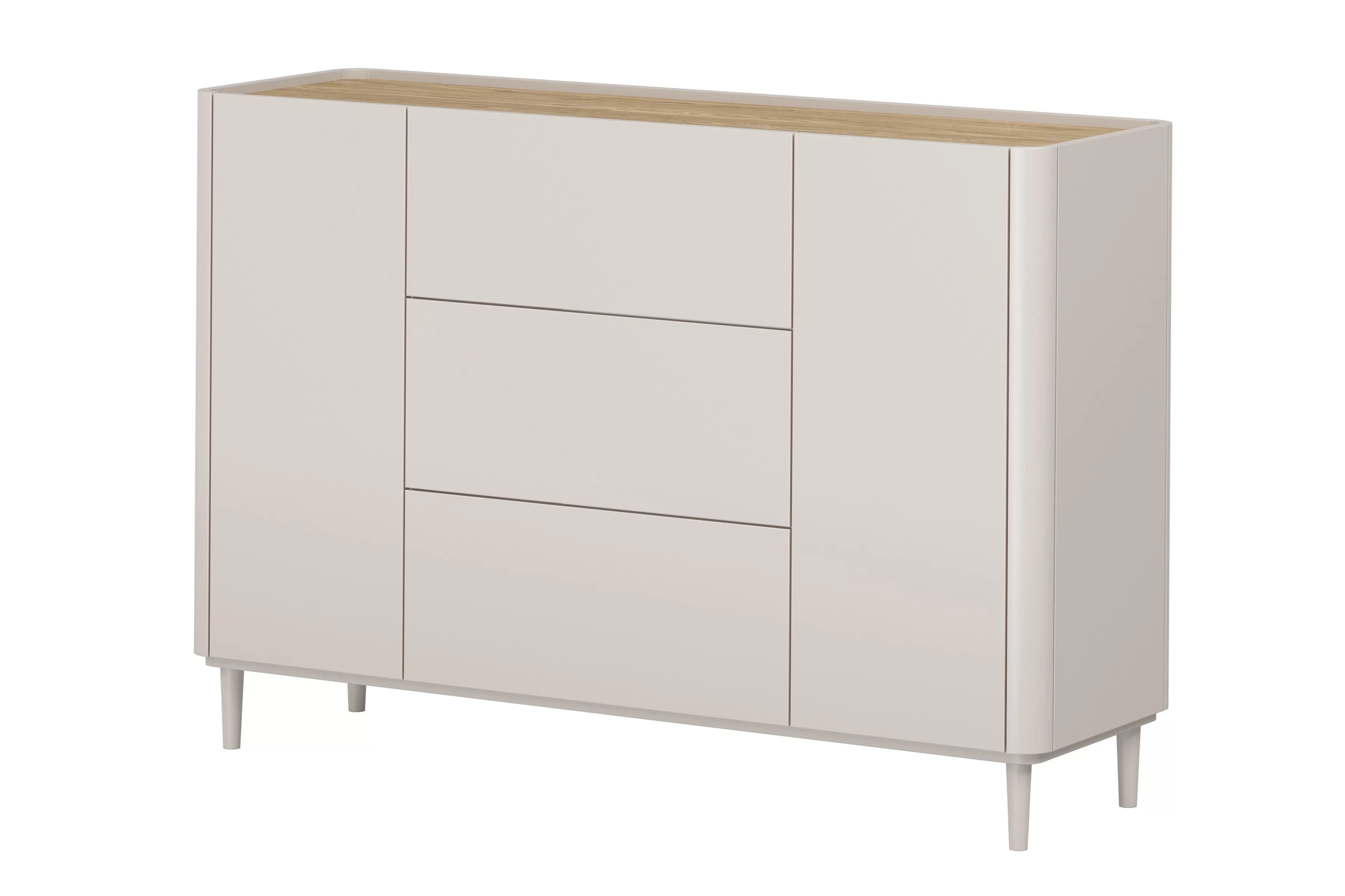 Komoda Elivo 150 cm na nožkách - kašmírová / dub olejovaný Komoda Elivo 150 cm se zásuvkami na nožkách - kašmír / dub olejowany