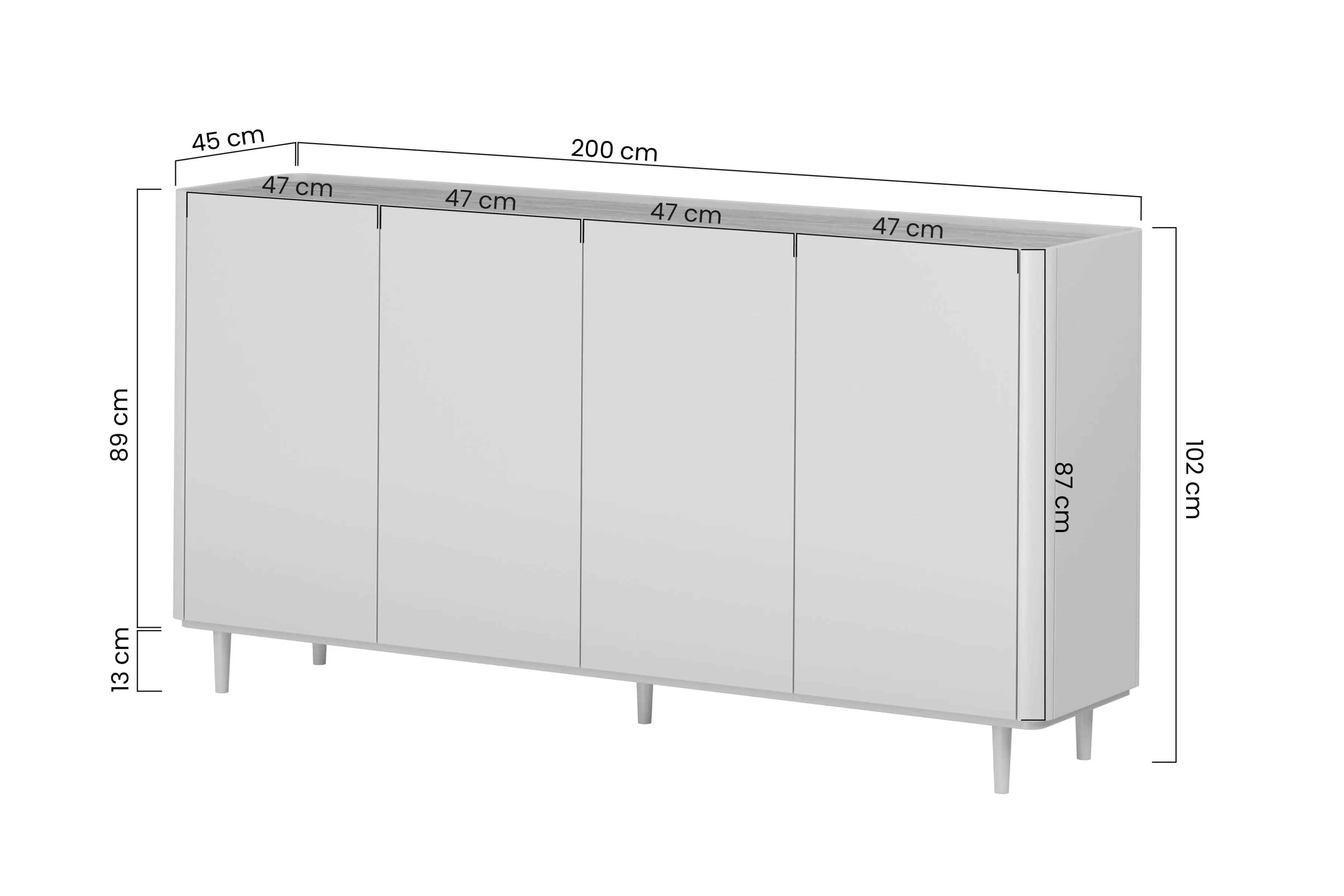 Komoda Elivo 200 cm štvordverová na nožičkách - kašmír / olejovaný dub Komoda Elivo 200 cm štvordverová na nôžkach - kašmír / Dub olejowany