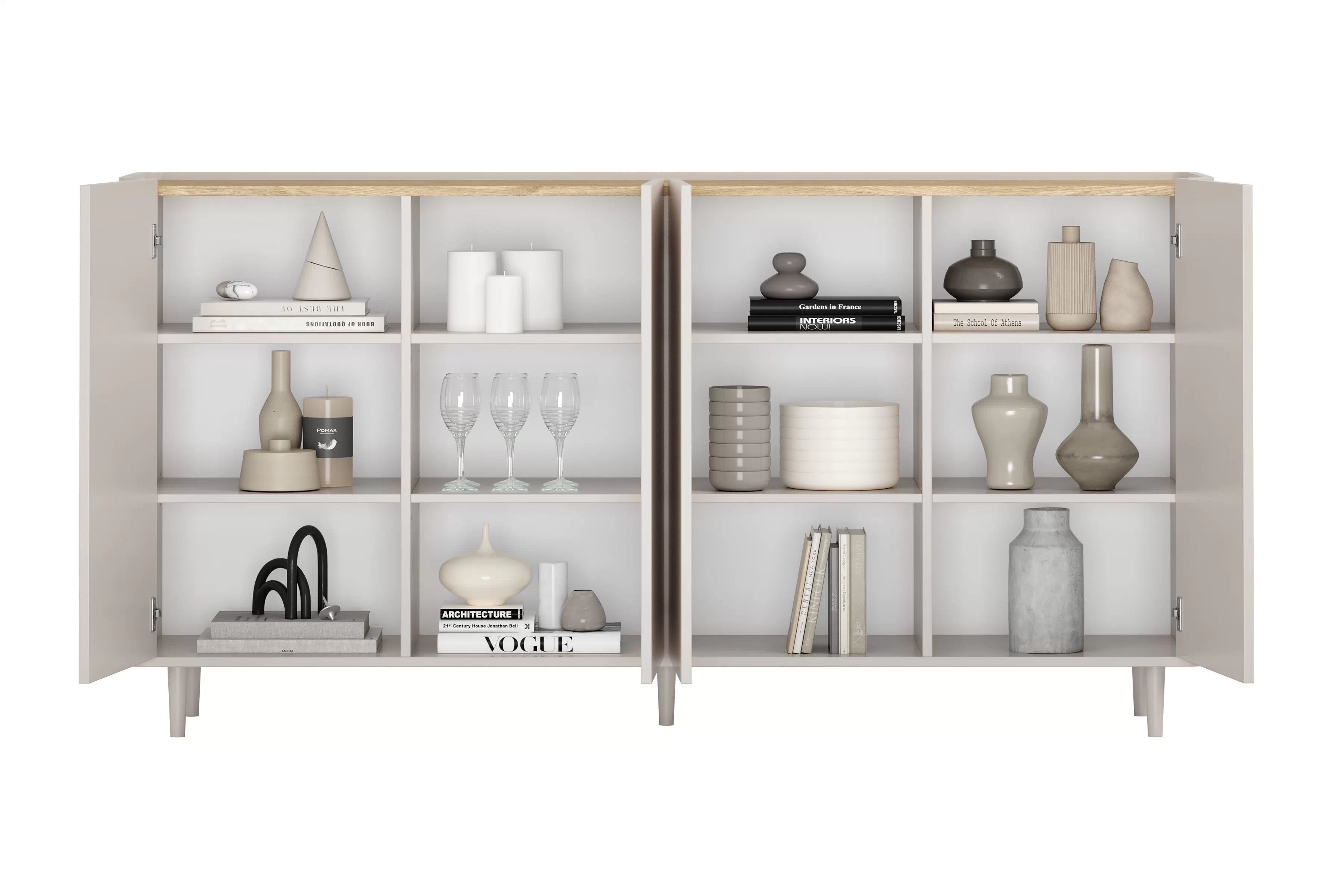 Komoda Elivo 200 cm na nožkách - kašmír / olejovaný dub Komoda Elivo 200 cm na nožkách - kašmír / dub olejowany