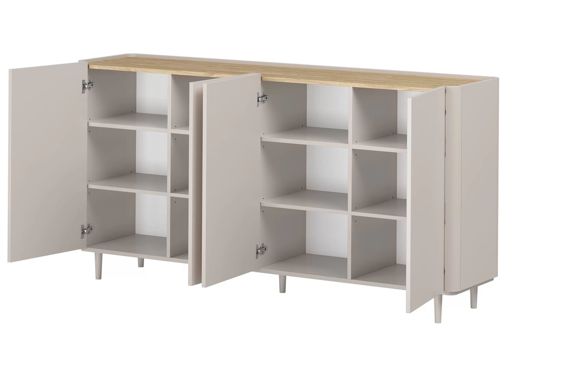 Komoda Elivo 200 cm na nožičkách - kašmír / olejovaný dub Komoda Elivo 200 cm na nôžkach - kašmír / Dub olejowany