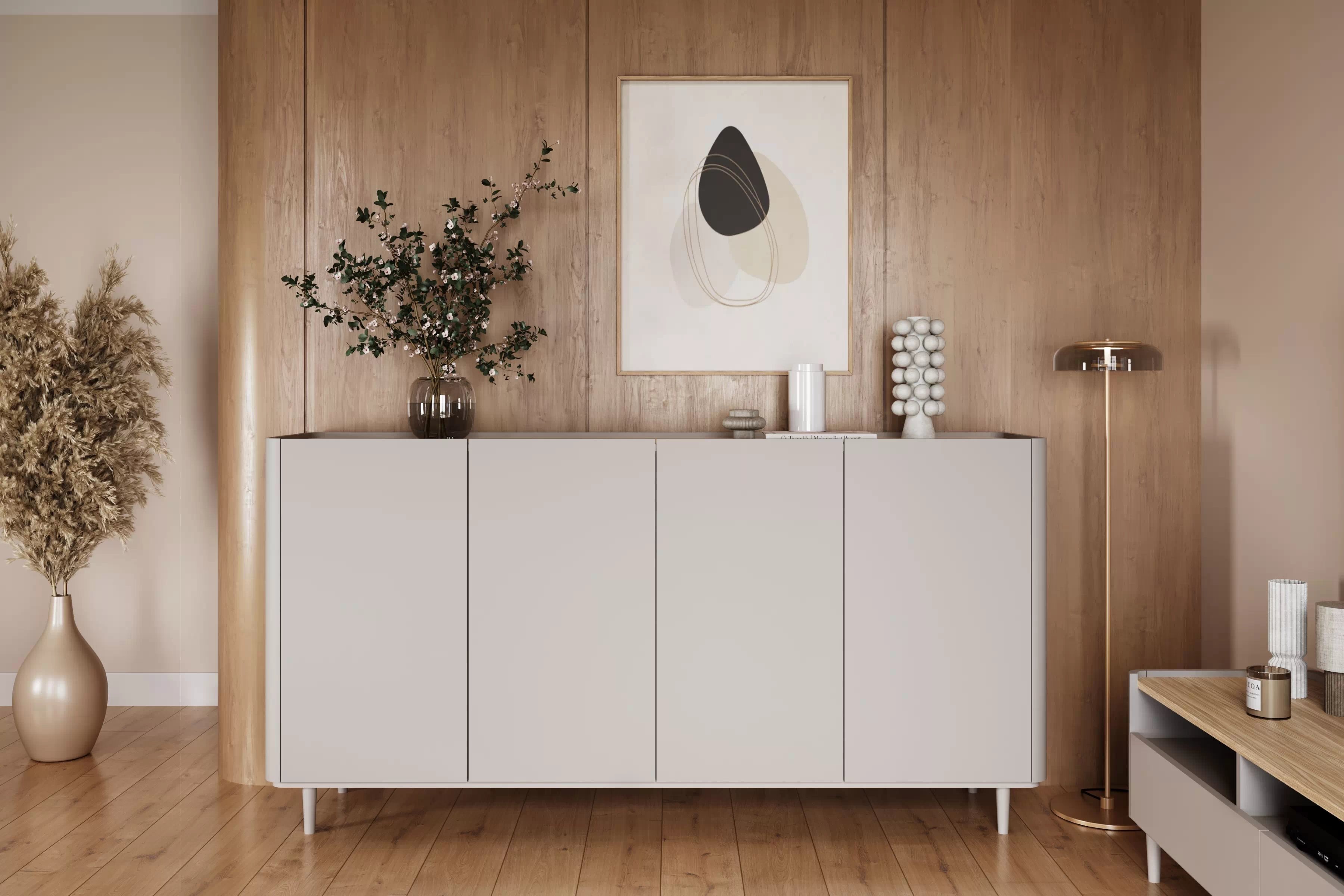 Komoda Elivo 200 cm na nožkách - kašmír / olejovaný dub Komoda Elivo 200 cm na nožkách - kašmír / dub olejowany