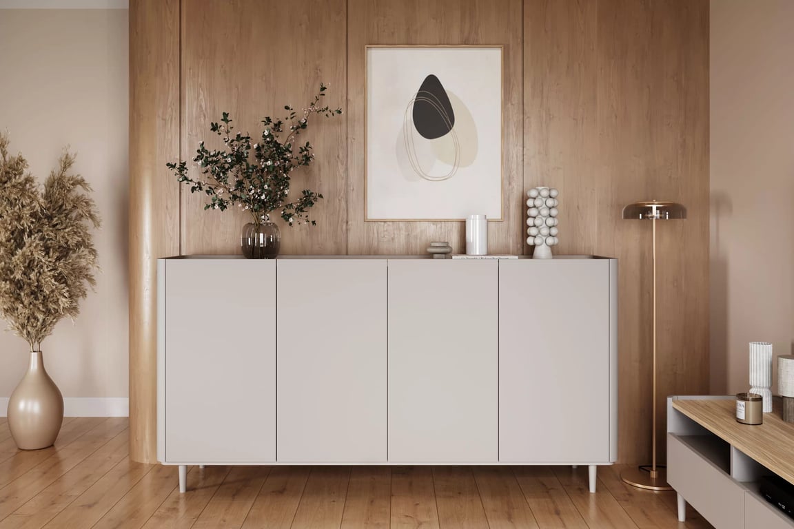 Komoda Elivo 200 cm na nožičkách - kašmír / olejovaný dub Komoda Elivo 200 cm na nôžkach - kašmír / Dub olejowany