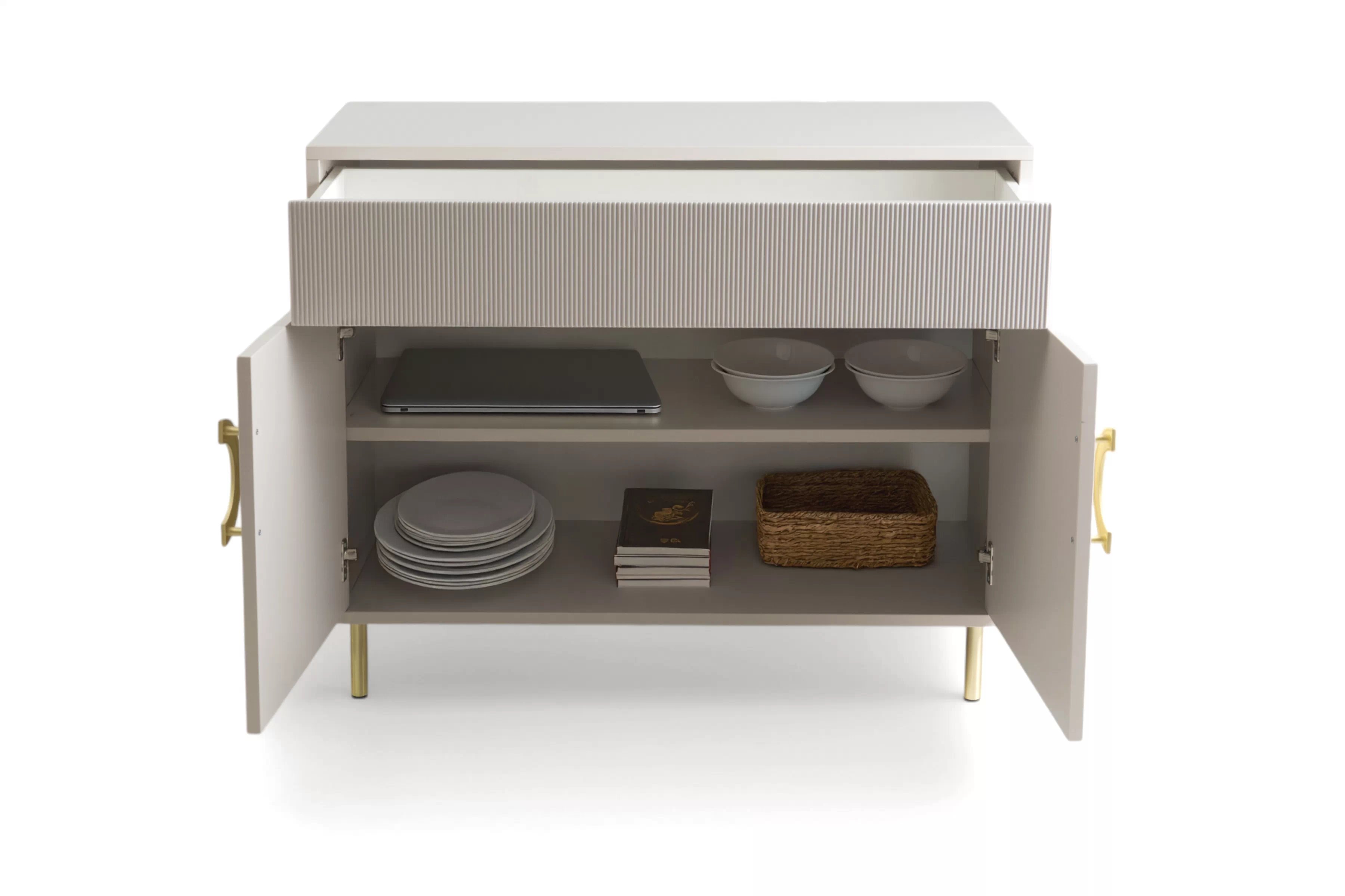 Komoda Nubo 100 cm so zásuvkou - kašmírová / zlatá Komoda Gotimo 100 cm z szuflada  - kašmír / zlote nožičky