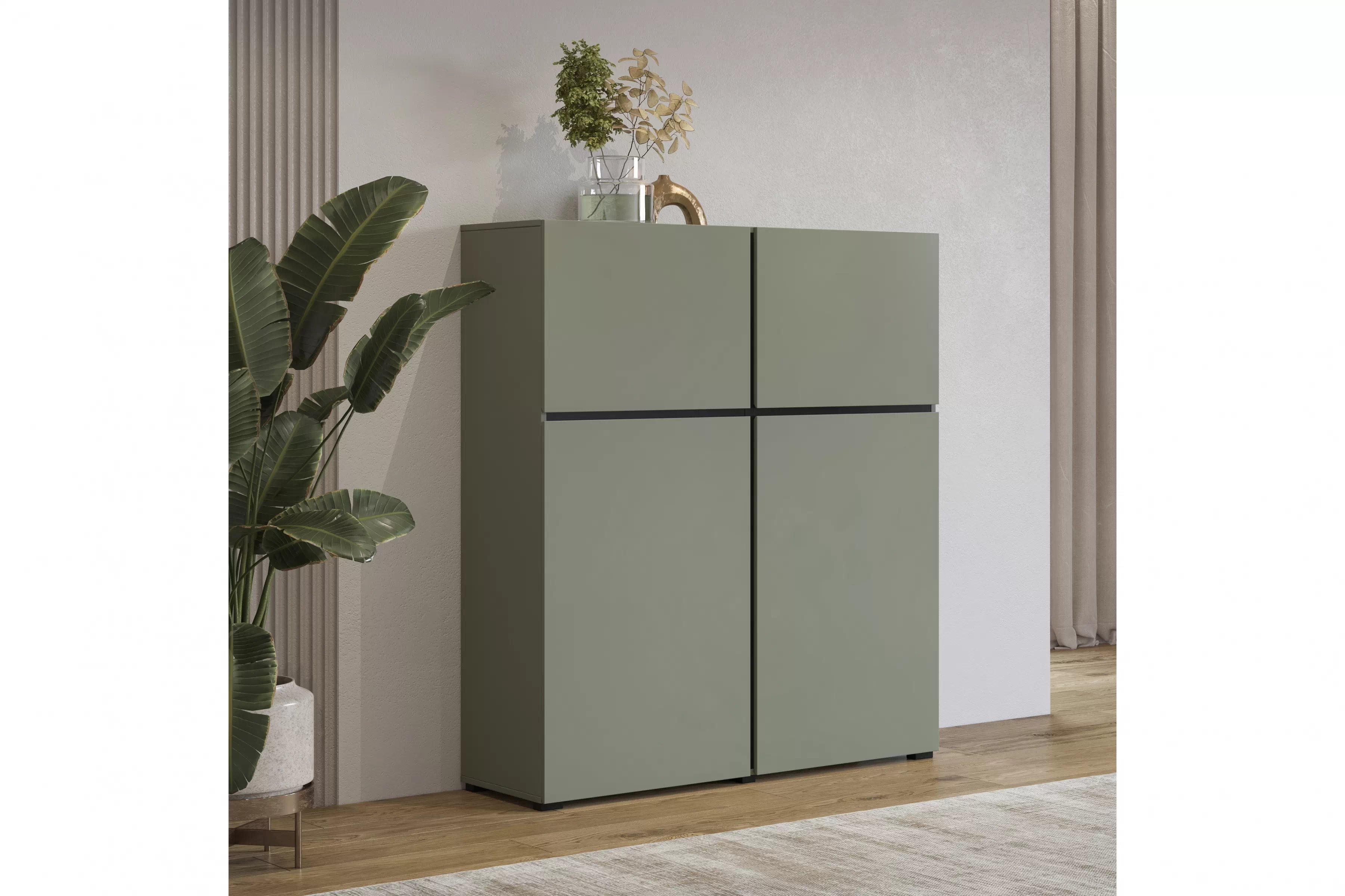 Vysoká komoda Cross 119 cm – zelená / čierna Komoda Gramon 119 cm - Zelený / Čierny