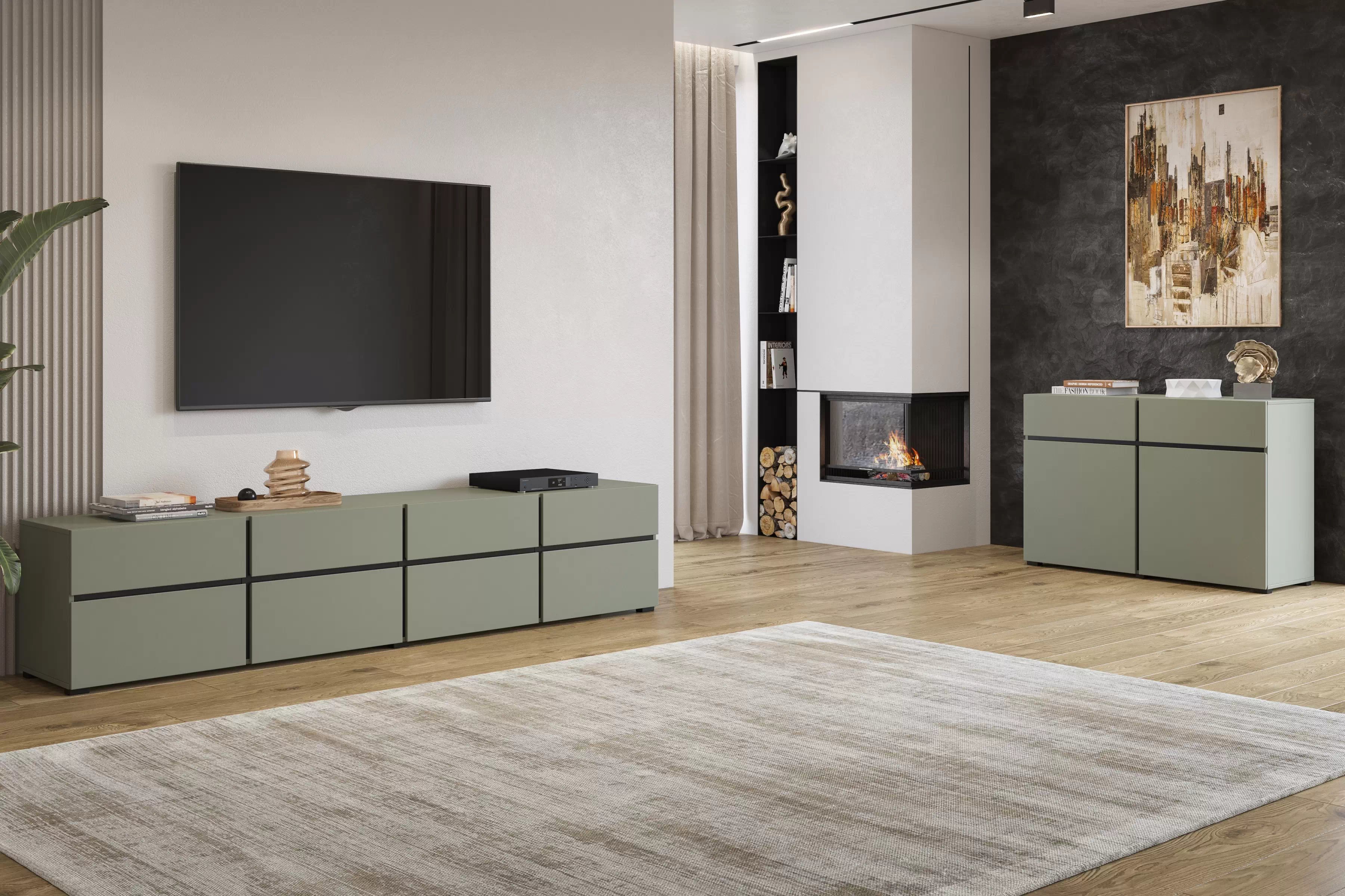 Komoda Cross 119 cm s 2 zásuvkami – zelená / čierna Komoda Gramon 119 cm so zásuvkami - Zelený / Čierny