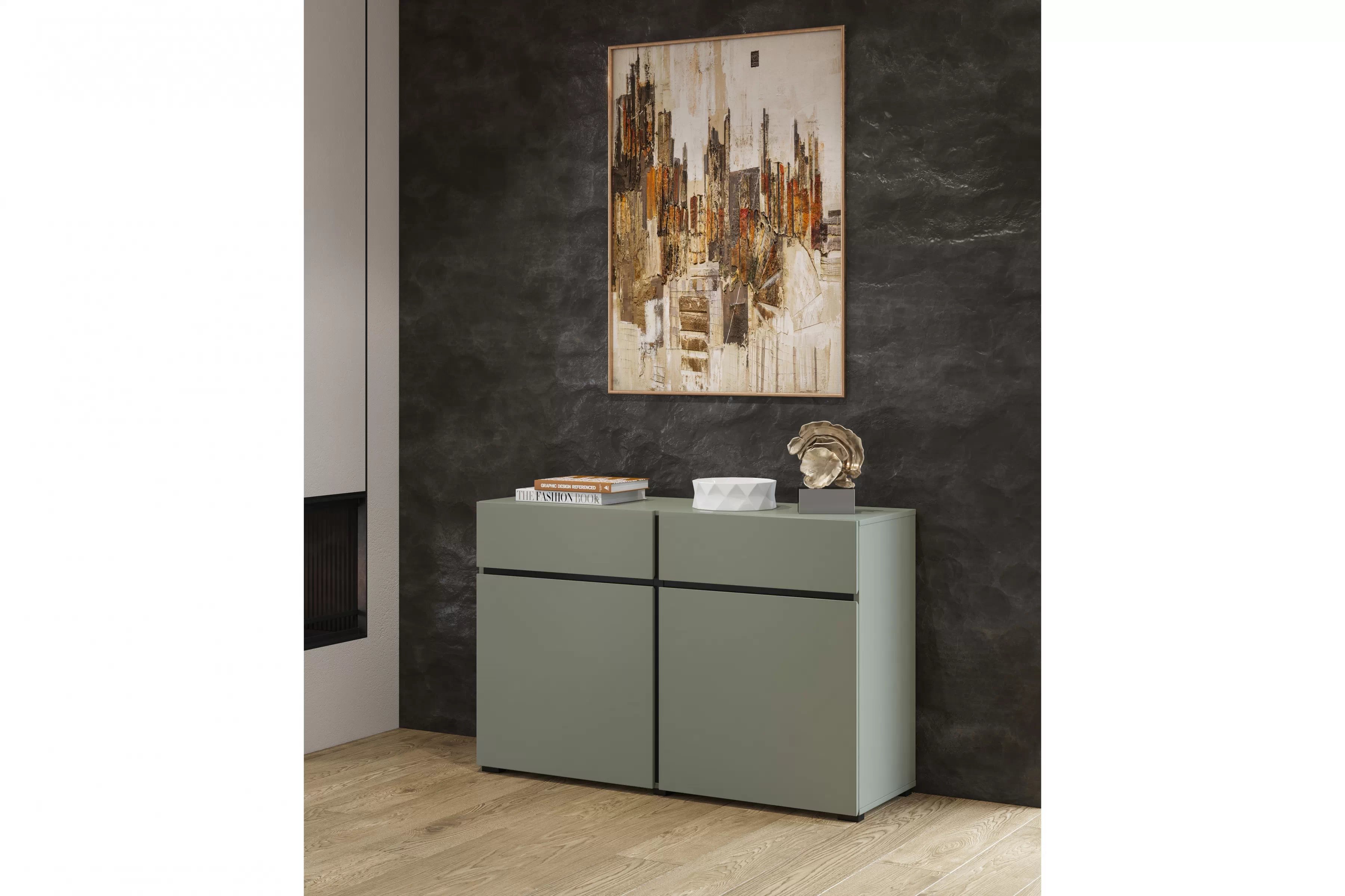 Komoda Cross 119 cm s 2 zásuvkami – zelená / čierna Komoda Gramon 119 cm so zásuvkami - Zelený / Čierny