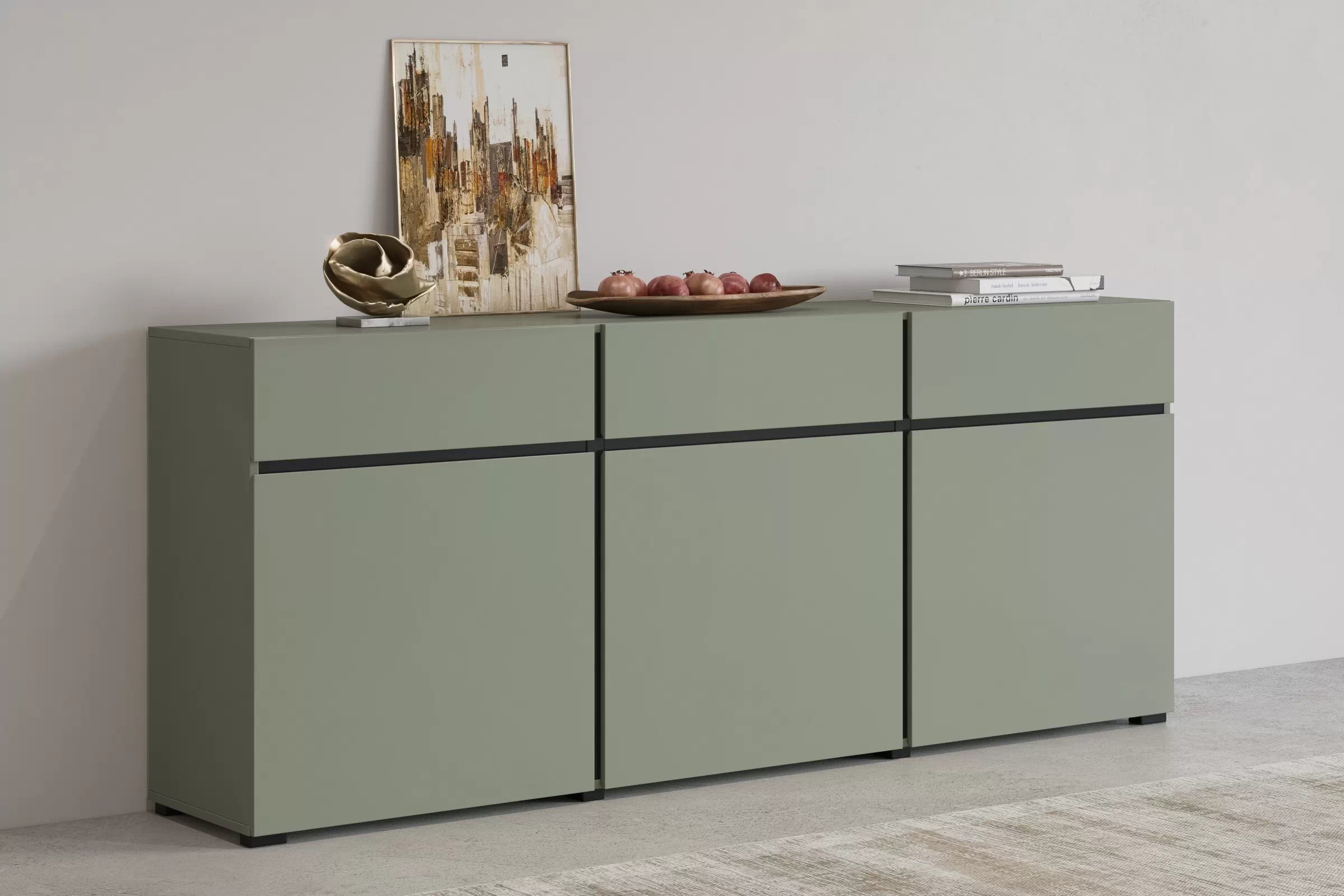 Komoda Cross 180 cm s 3 zásuvkami – zelená / čierna Komoda Gramon 180 cm so zásuvkami - Zelený / Čierny